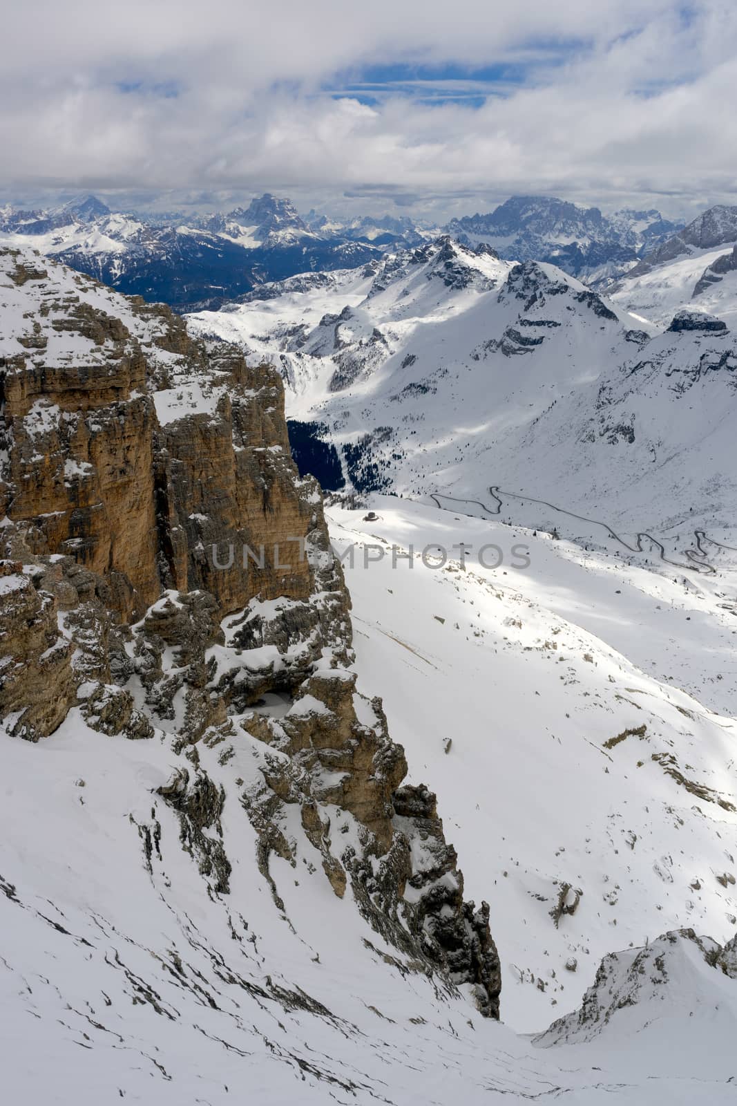 View from Sass Pordoi in the Upper Part of Val di Fassa