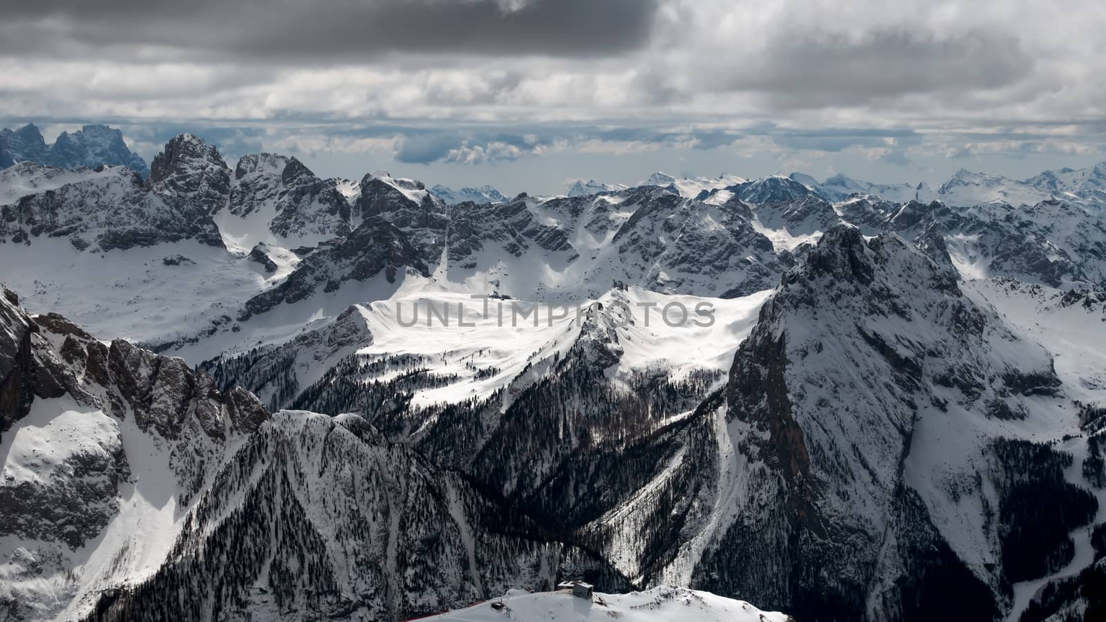 View from Sass Pordoi in the Upper Part of Val di Fassa