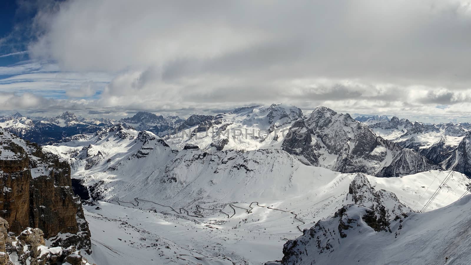 View from Sass Pordoi in the Upper Part of Val di Fassa