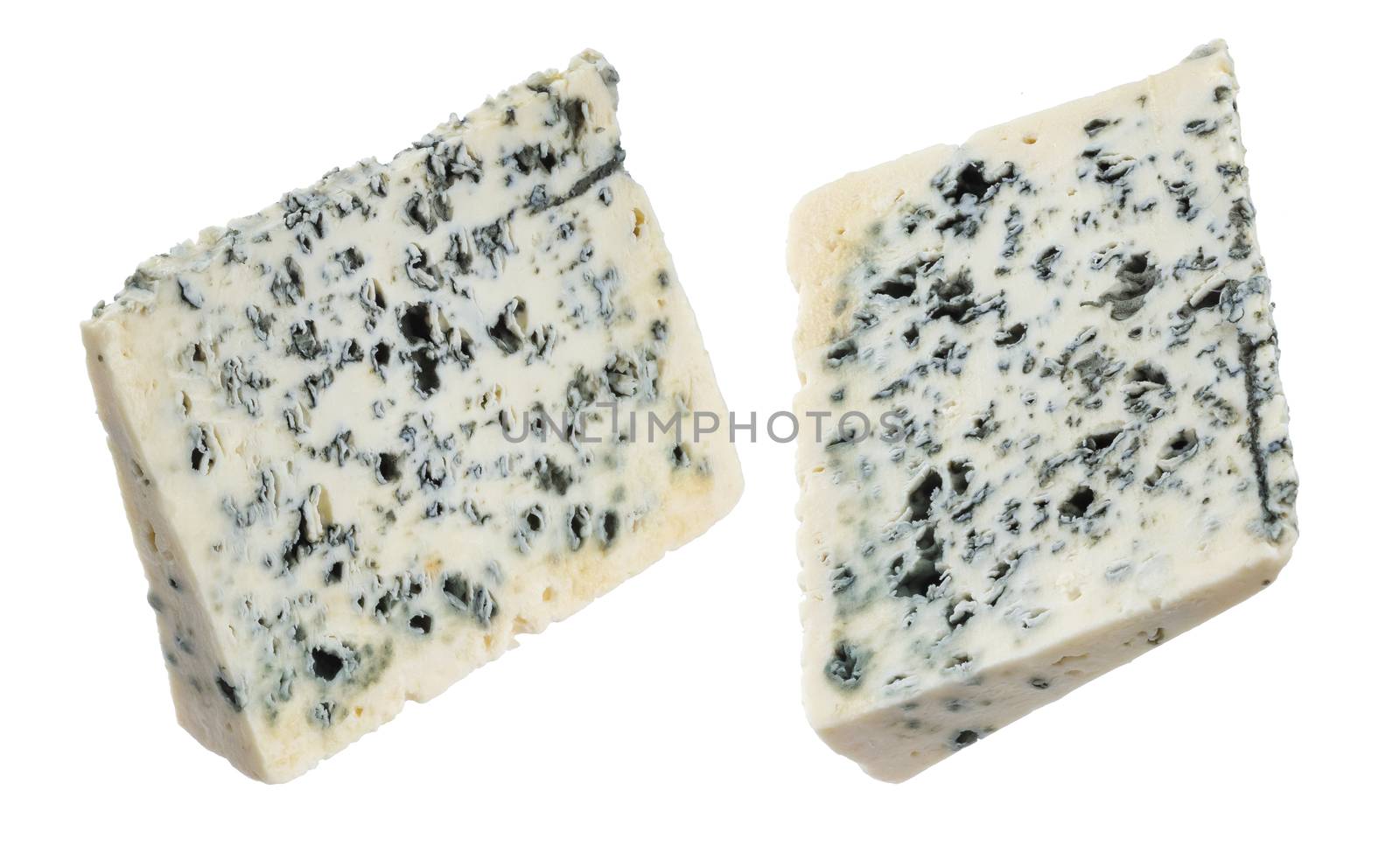 Danish blue cheese triangle isolated on white background with clipping path by xamtiw