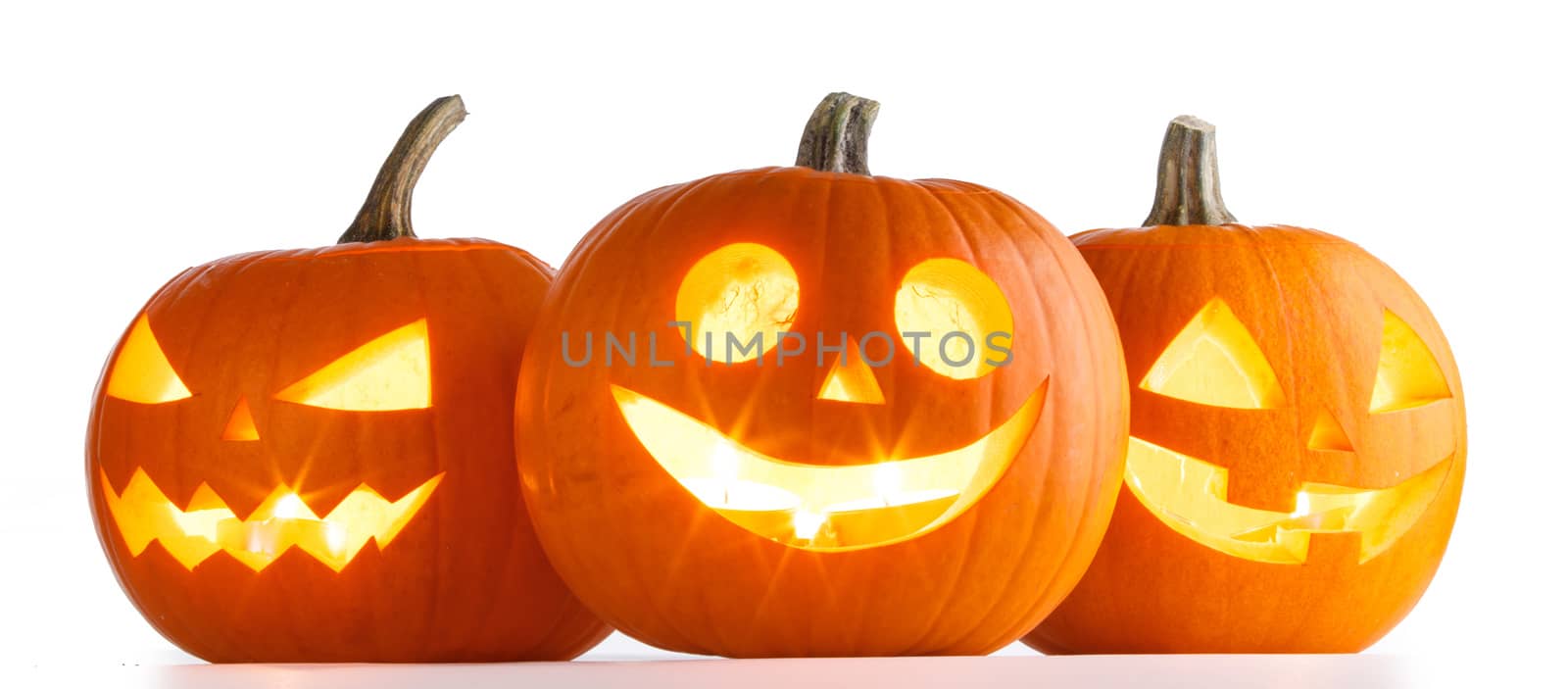 Three Halloween Pumpkins isolated on white background