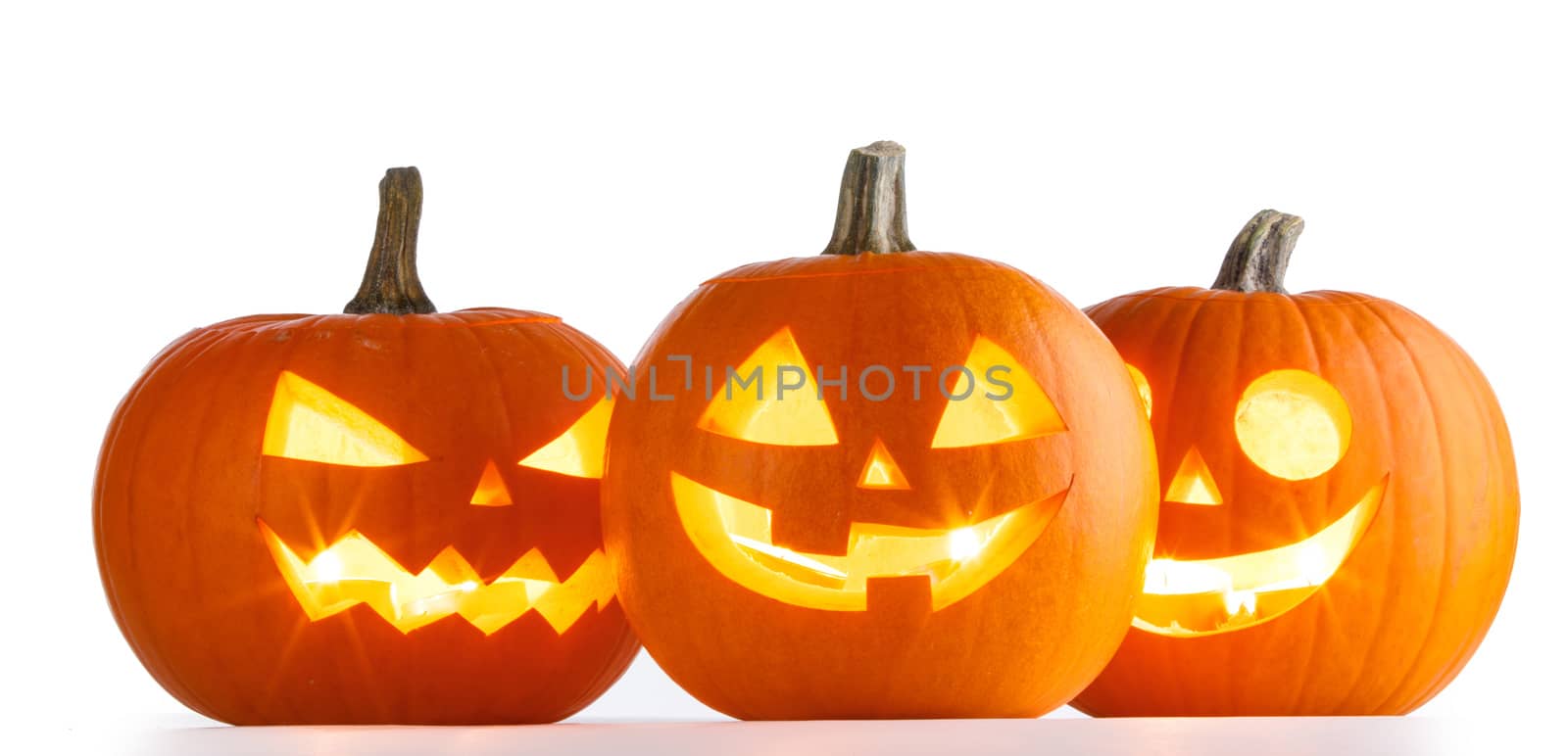 Three Halloween Pumpkins isolated on white background