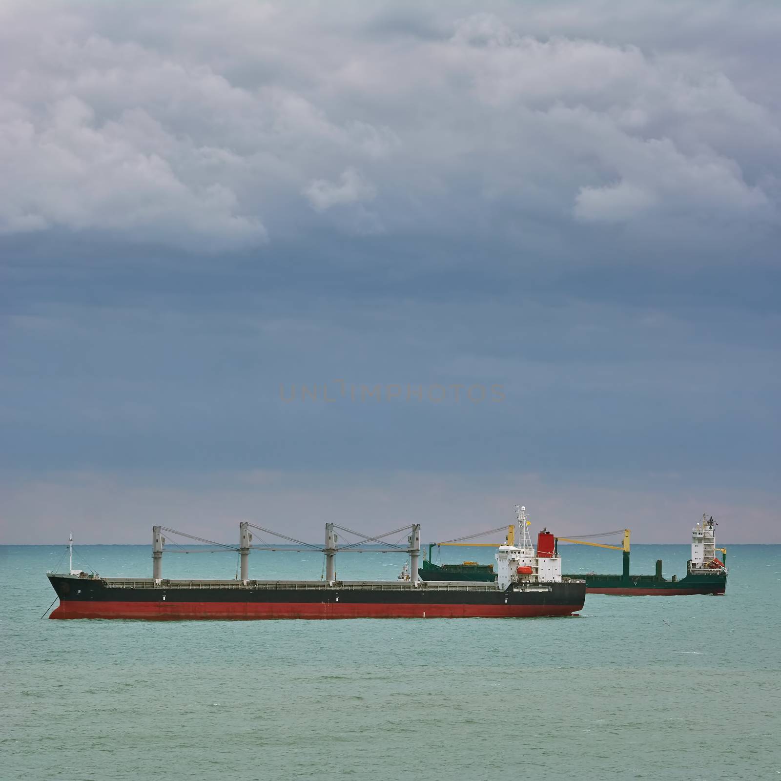 Dry Cargo Ships at Anchorage in the Black Sea Bay