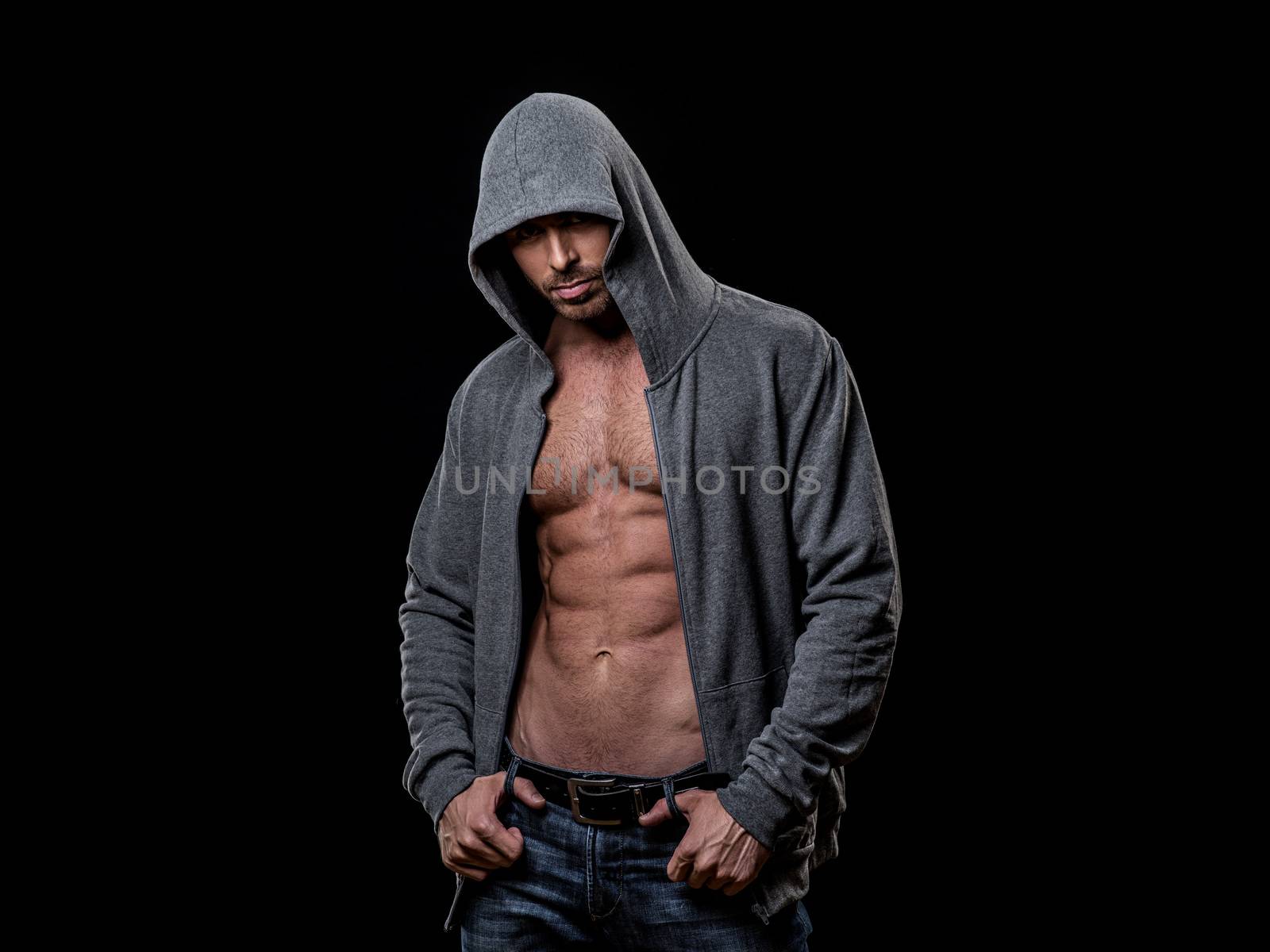 Muscular man in gray hoodie by ALotOfPeople