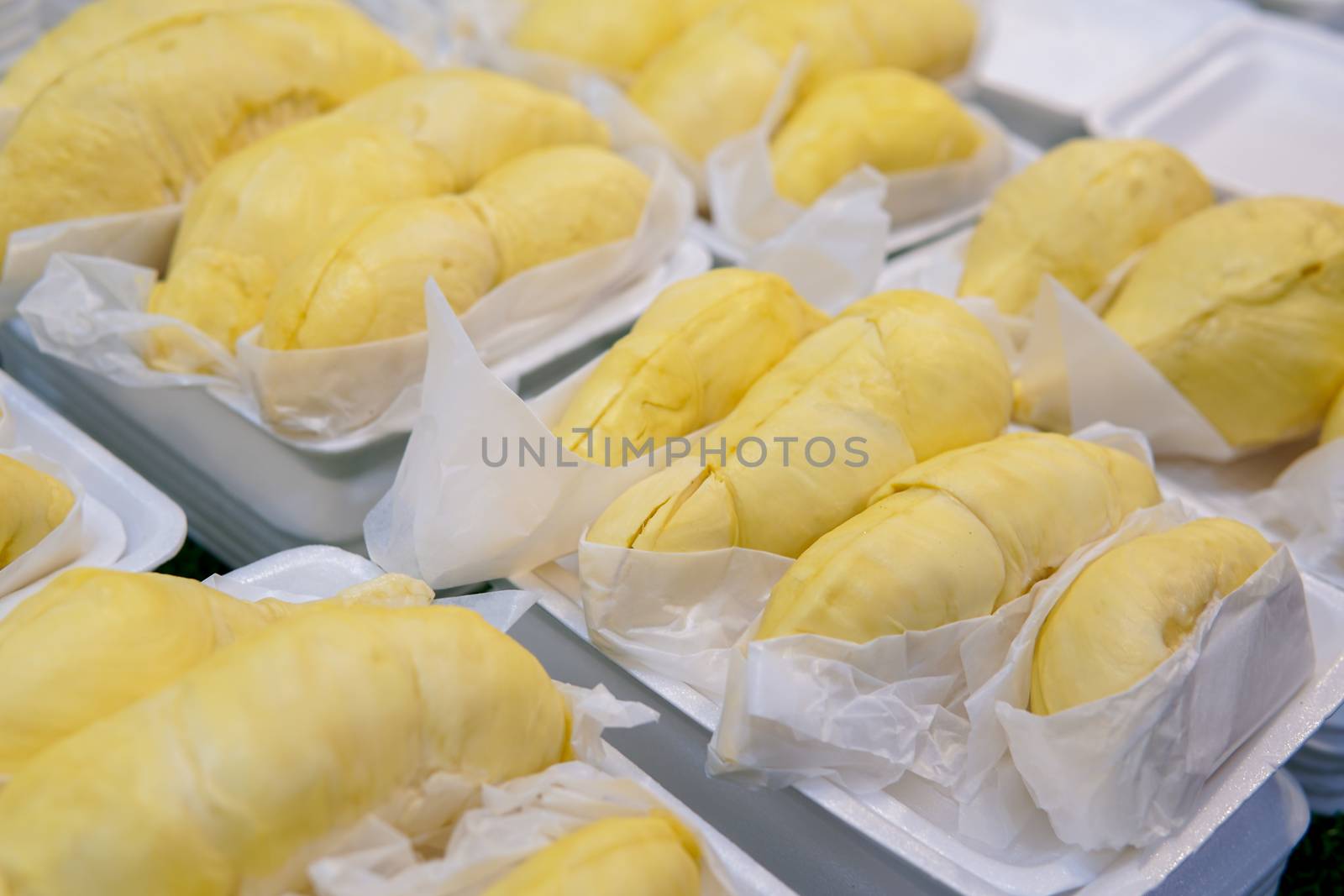 fresh durian in foam box