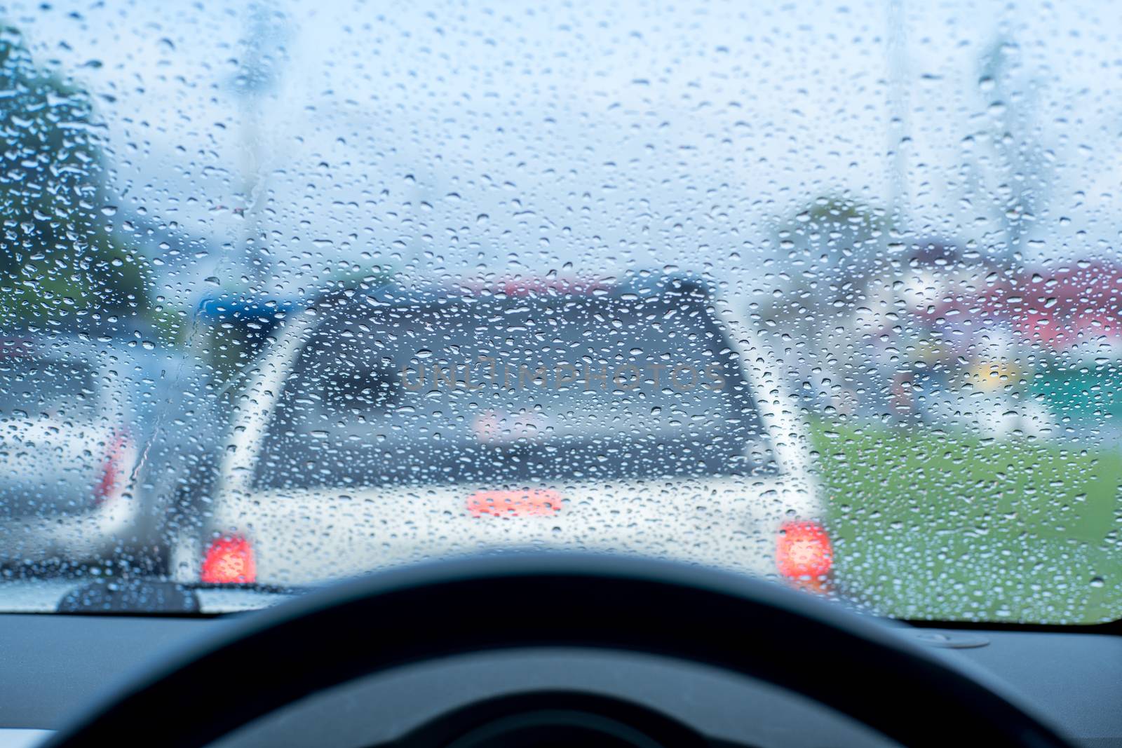 water drops on the windshield