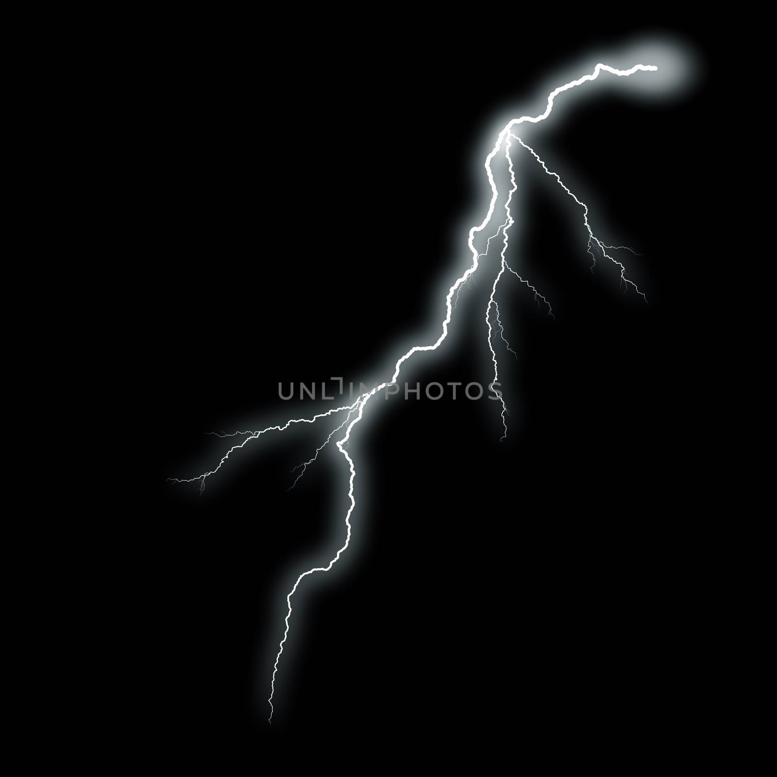 White lightning with a glow isolated over black background, photo realistic illustration. For the best effect set the layer with the lightning to screen mode.