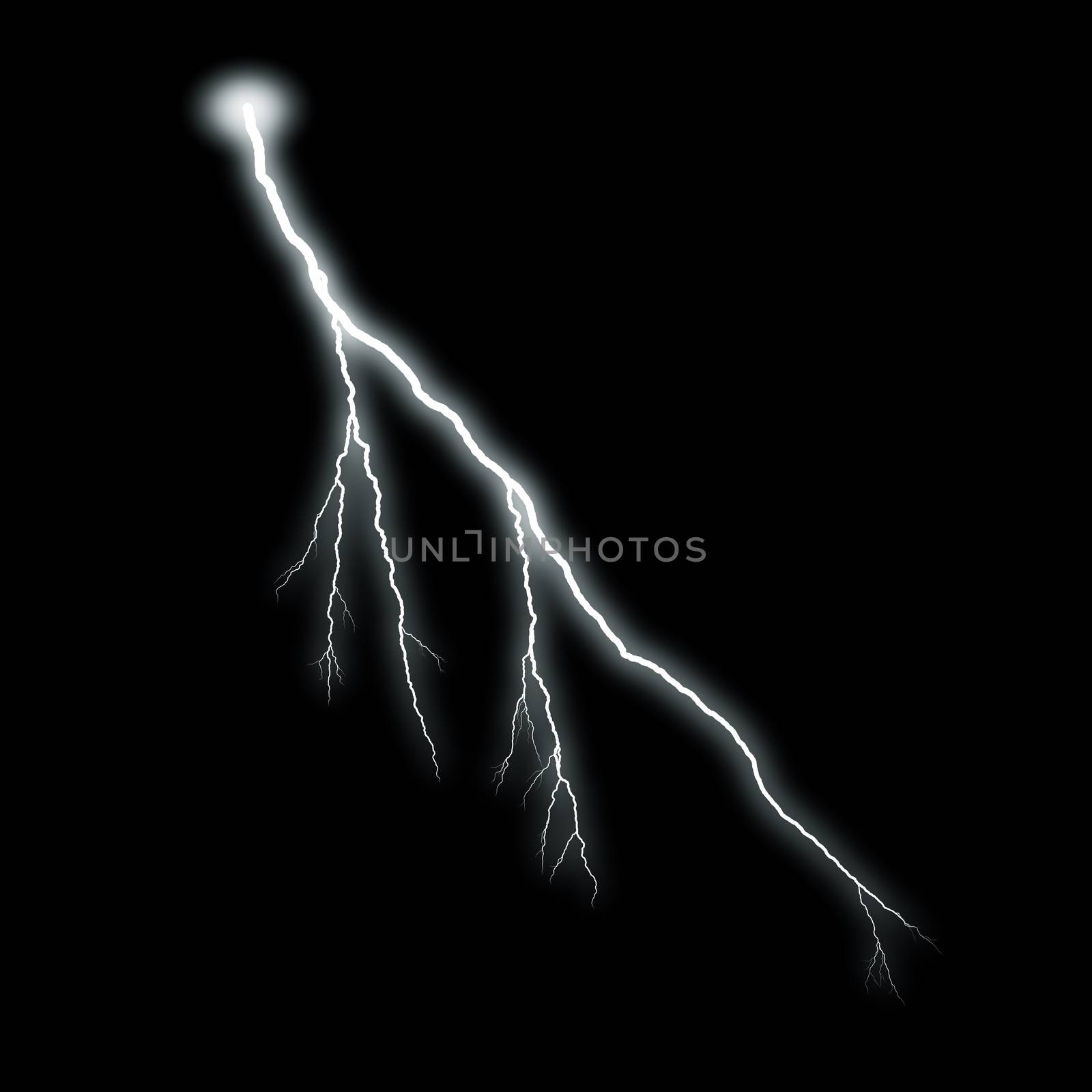 White lightning with a glow isolated over black background, photo realistic illustration. For the best effect set the layer with the lightning to screen mode.