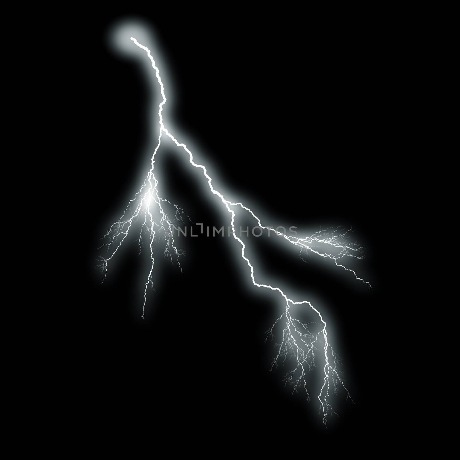 White lightning with a glow isolated over black background, photo realistic illustration. For the best effect set the layer with the lightning to screen mode.