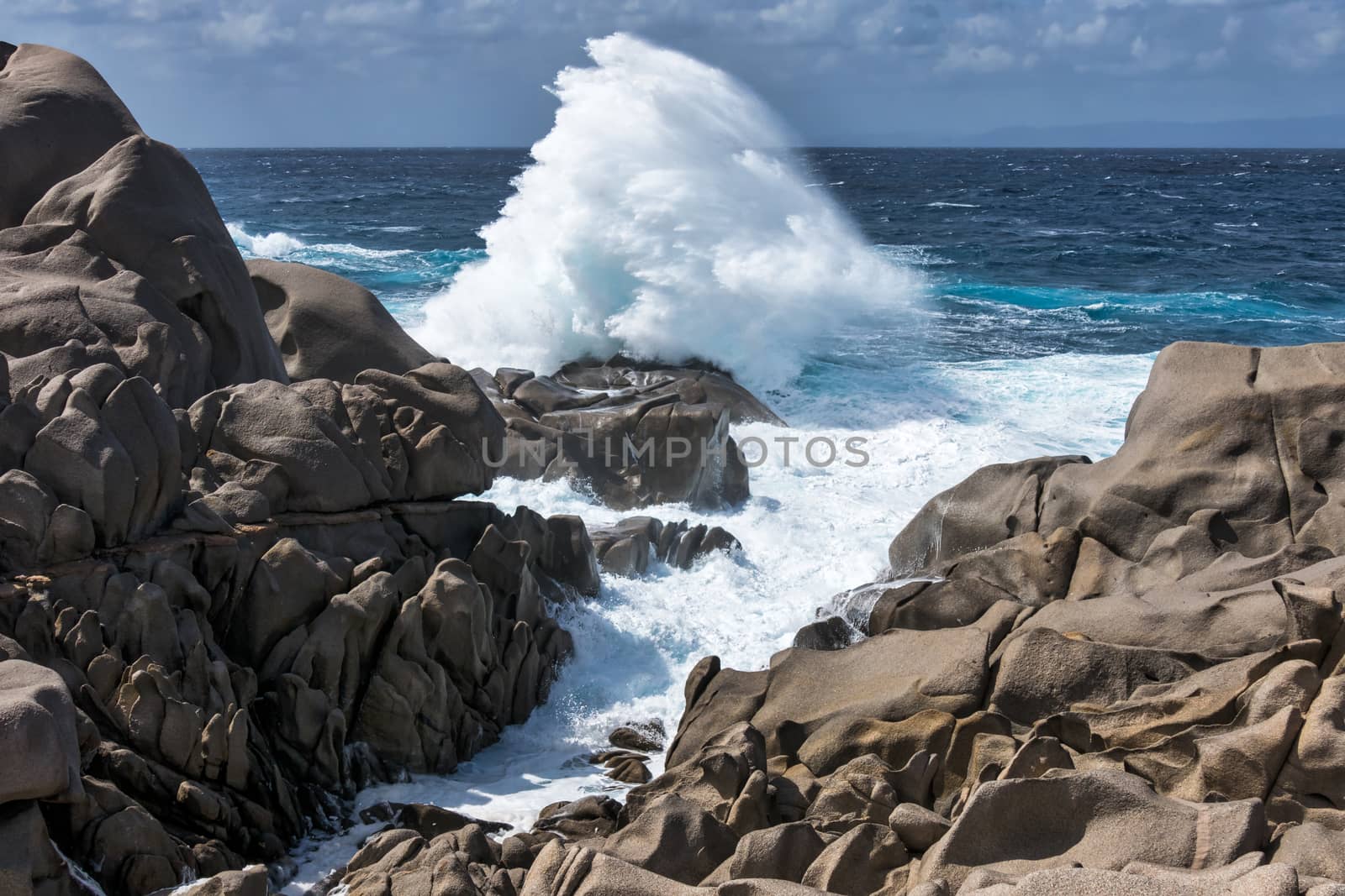 Waves Pounding the Coastline at Capo Testa Sardinia