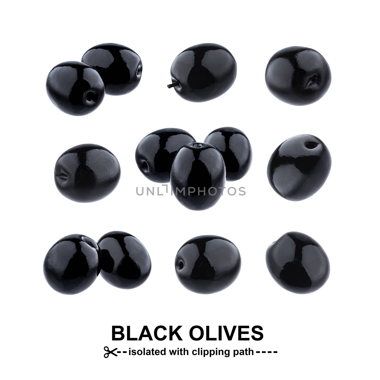 Black olives isolated on white background with clipping path. Collection by xamtiw