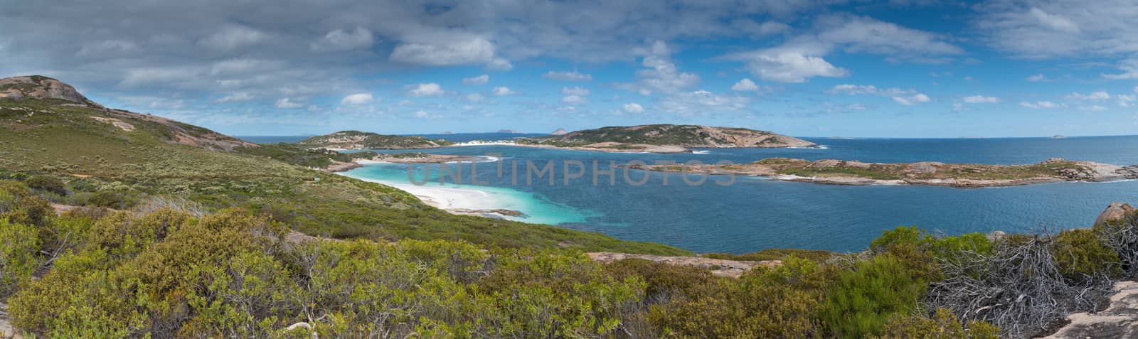 Panoramic view over the Little Wharton Beach on a summer day, one of the most beautiful places in the Cape Le Grand National Park, Western Australia