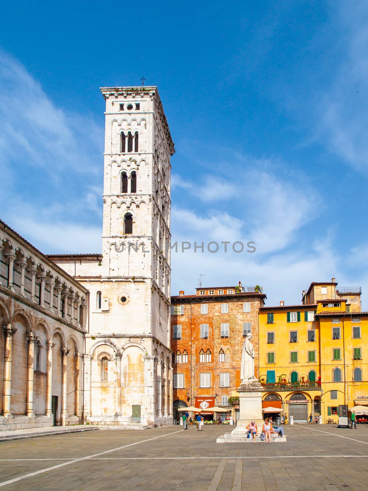 Bell tower of San Michele in Foro Basilica in Lucca, Tuscany, Italy.