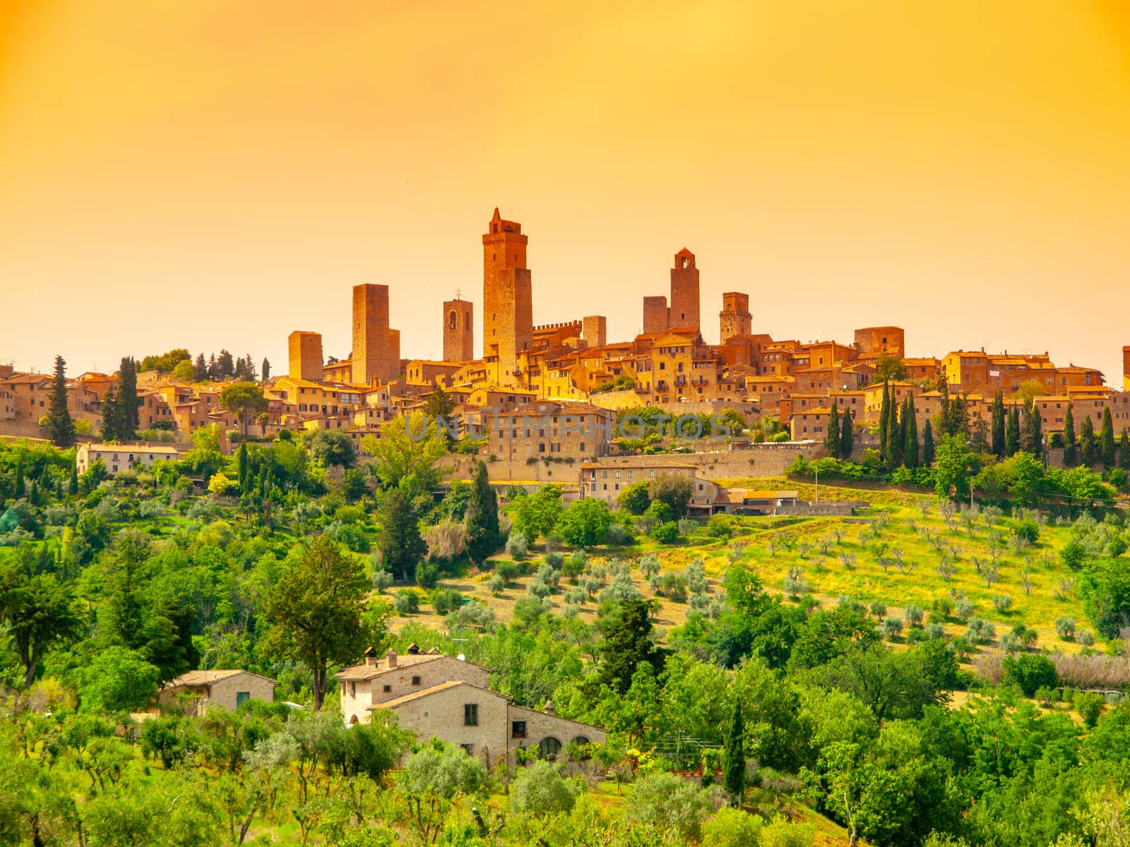 San Gimignano - medieval town with many stone towers, Tuscany, Italy. Panoramic view of cityscape by pyty