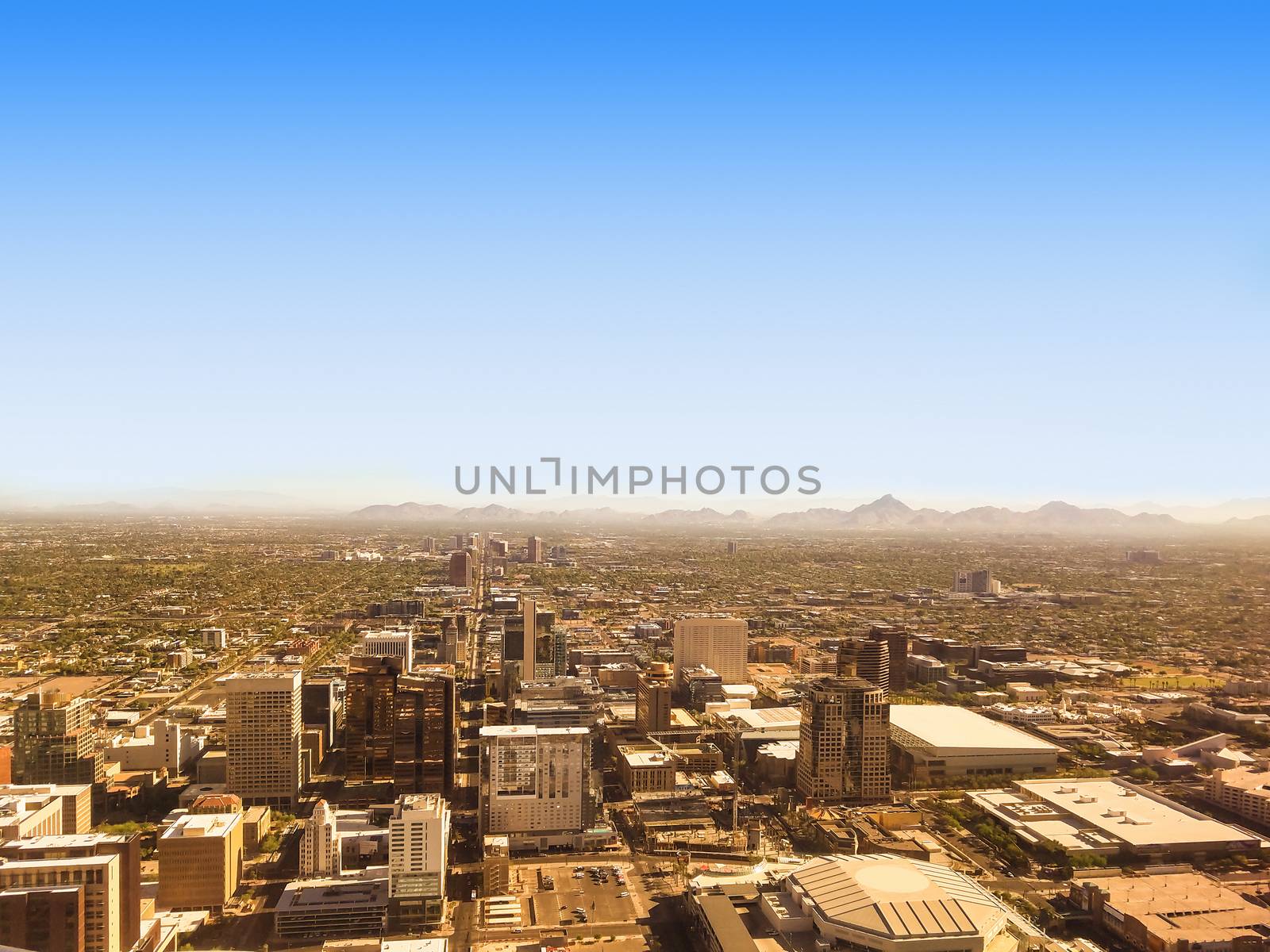 Bird eye view of Phoenix Arizona downtown, on a sunny July morning.
