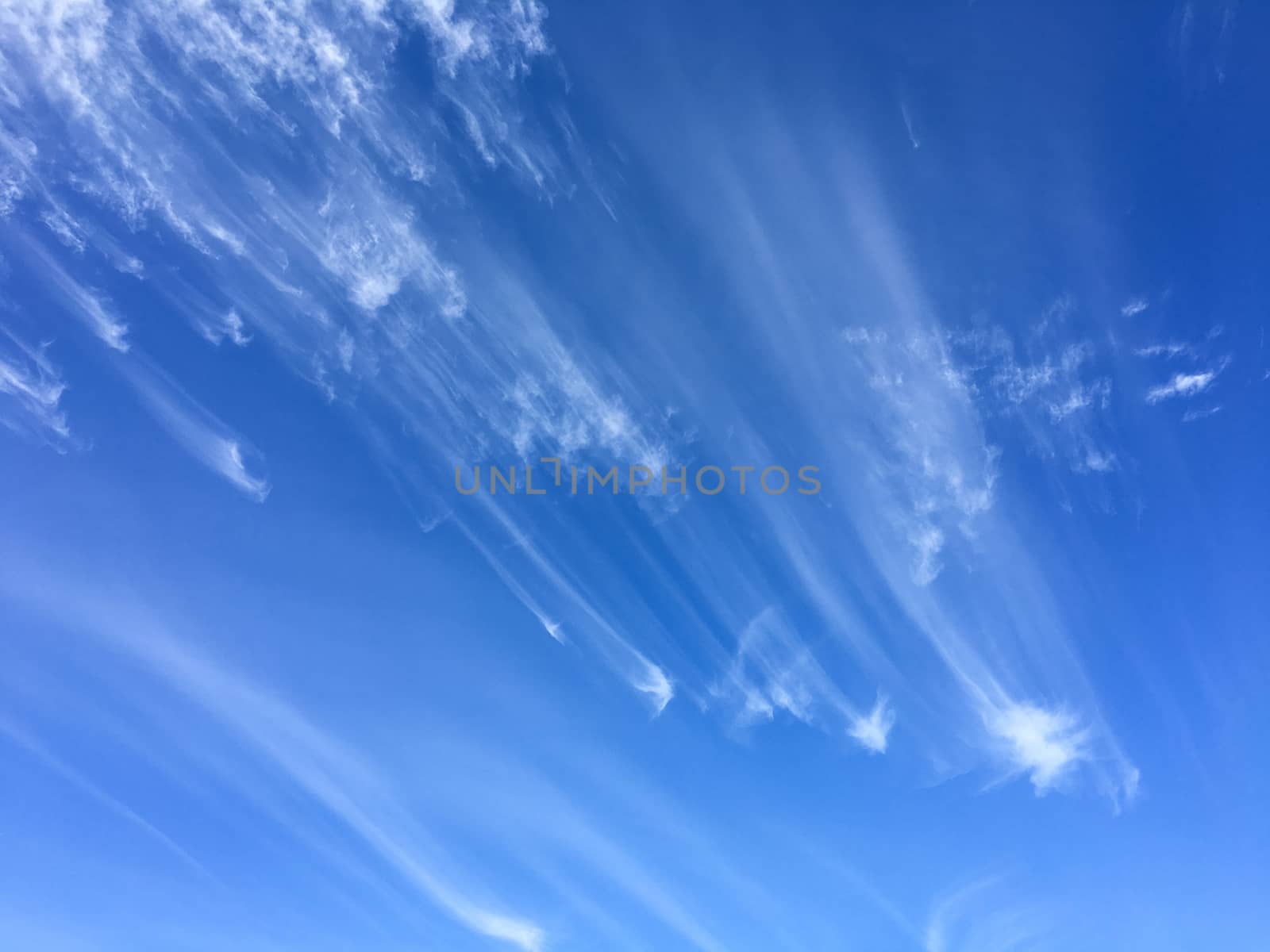 Windswept clouds and blue sky background