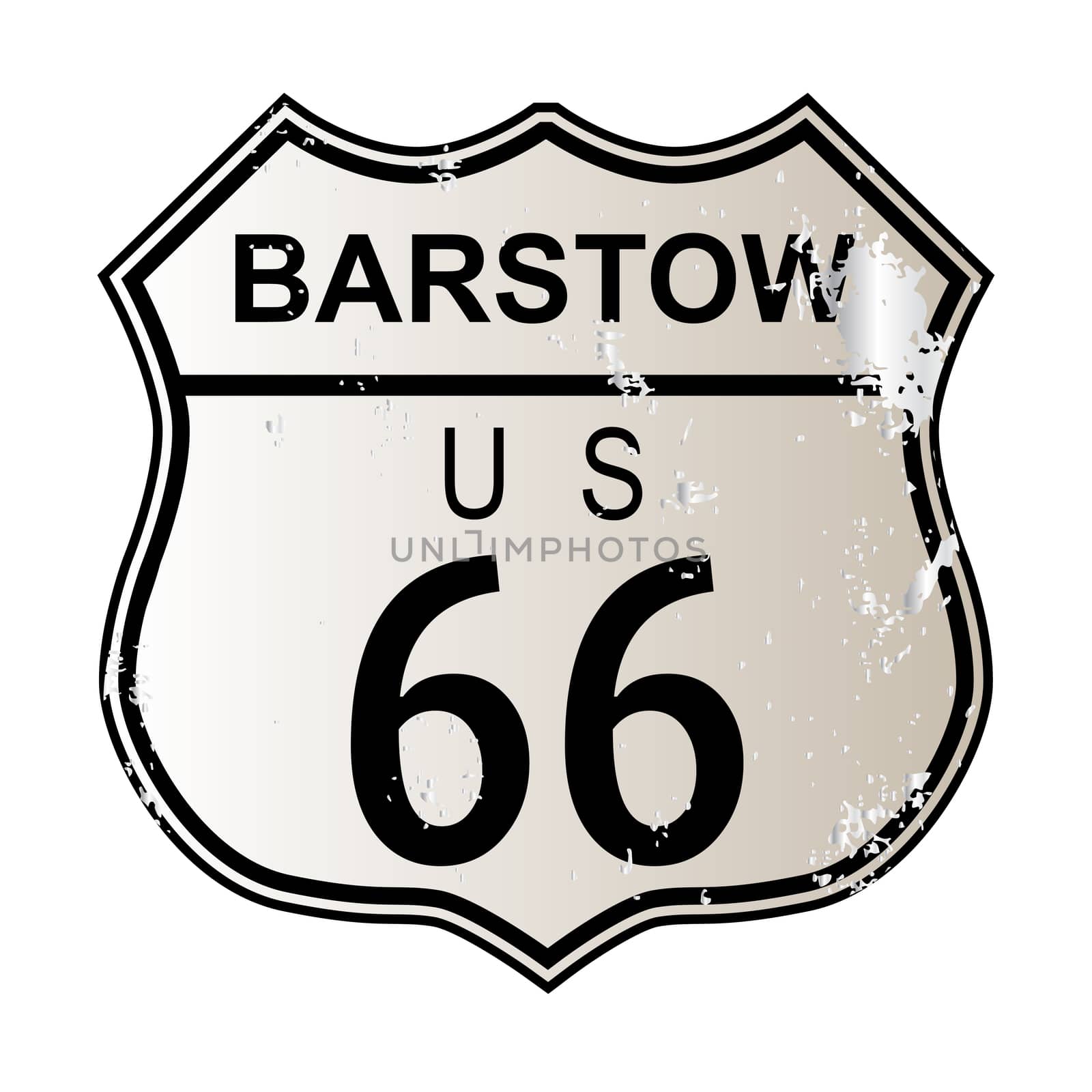Barstow Route 66 traffic sign over a white background and the legend ROUTE US 66