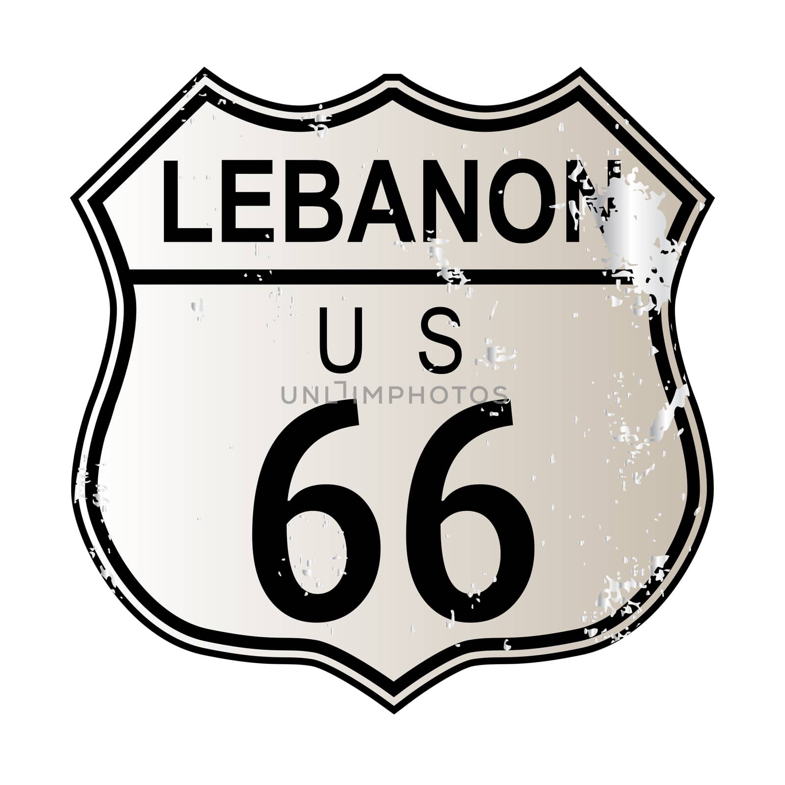 Lebanon Route 66 traffic sign over a white background and the legend ROUTE US 66