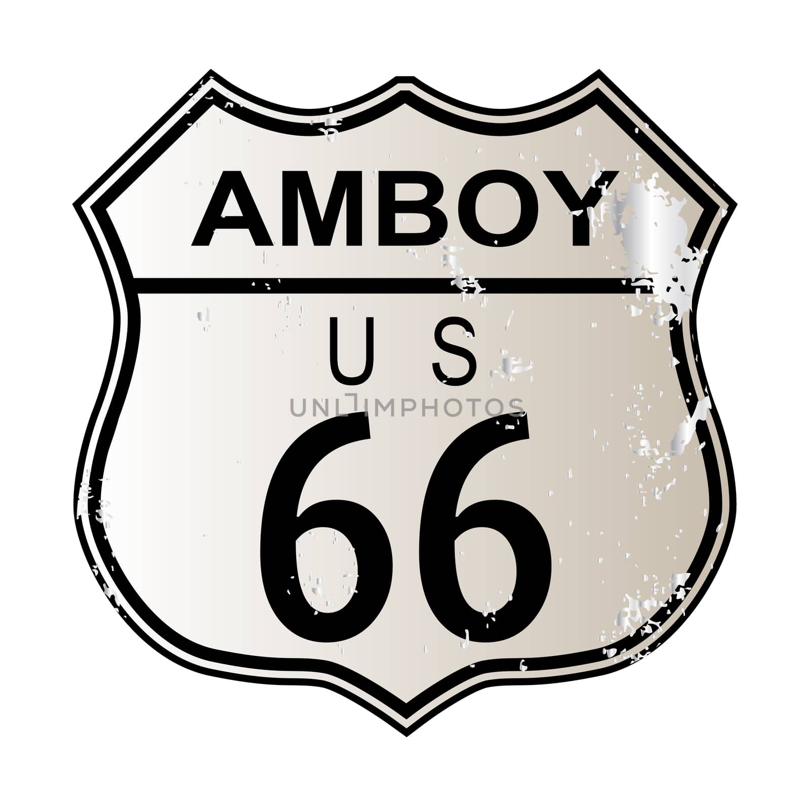 Amboy Route 66 traffic sign over a white background and the legend ROUTE US 66