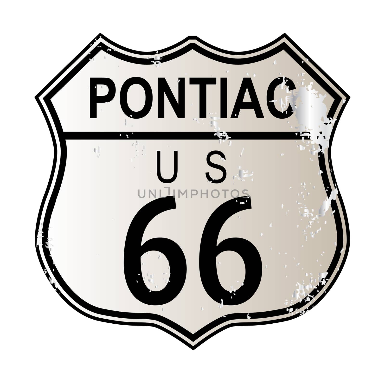 Pontiac Route 66 traffic sign over a white background and the legend ROUTE US 66