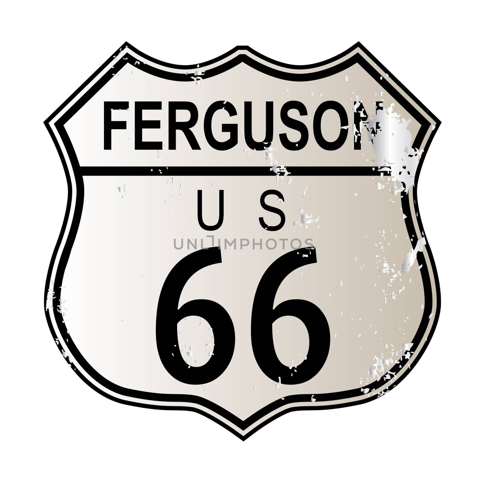 Ferguson Route 66 traffic sign over a white background and the legend ROUTE US 66