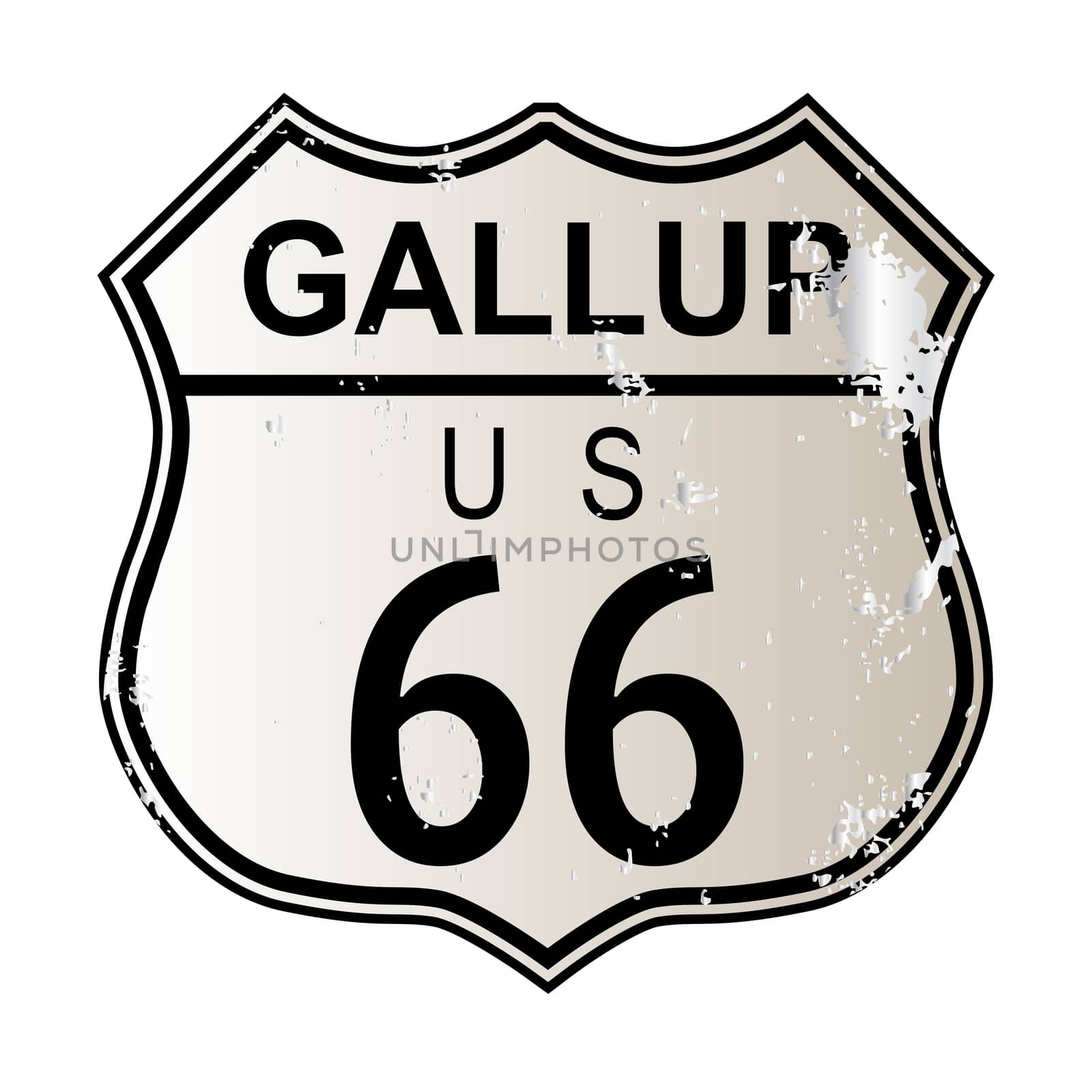 Gallup Route 66 traffic sign over a white background and the legend ROUTE US 66