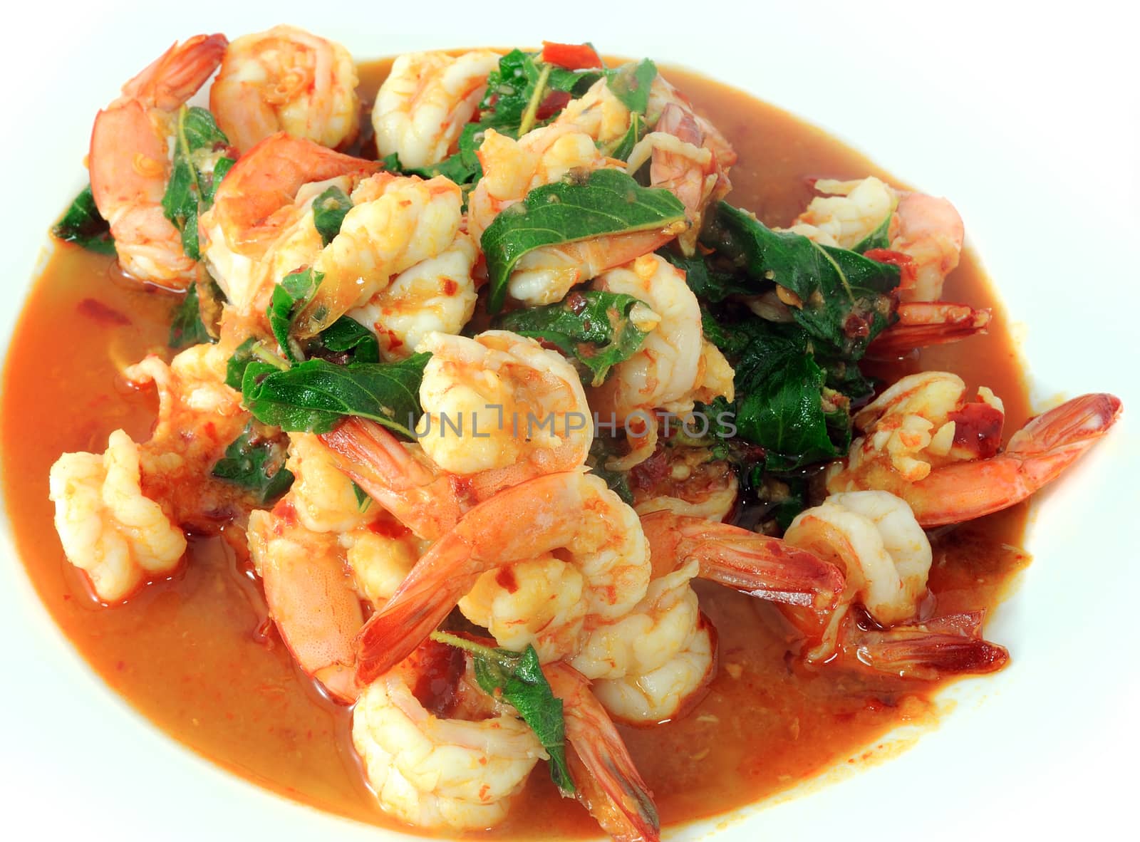 Thai food, shrimp ,with chili pepper and sweet basil. by sommai