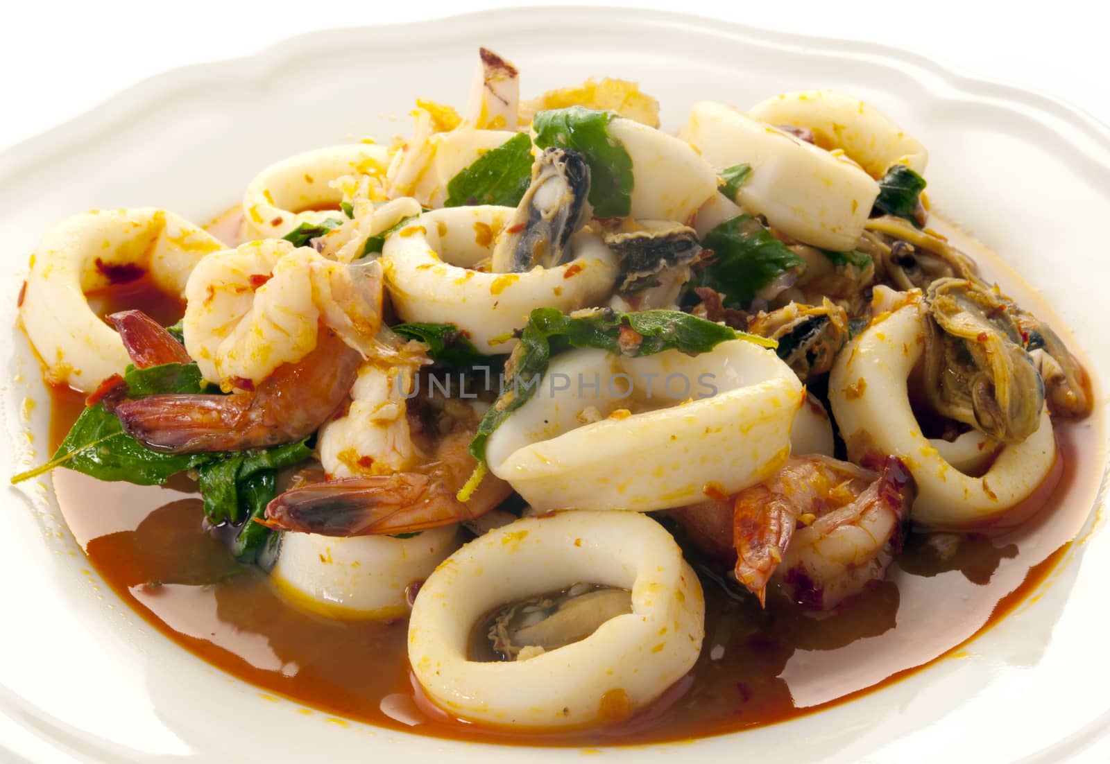 seafood Stir-fried  seafood  with  Basil by sommai