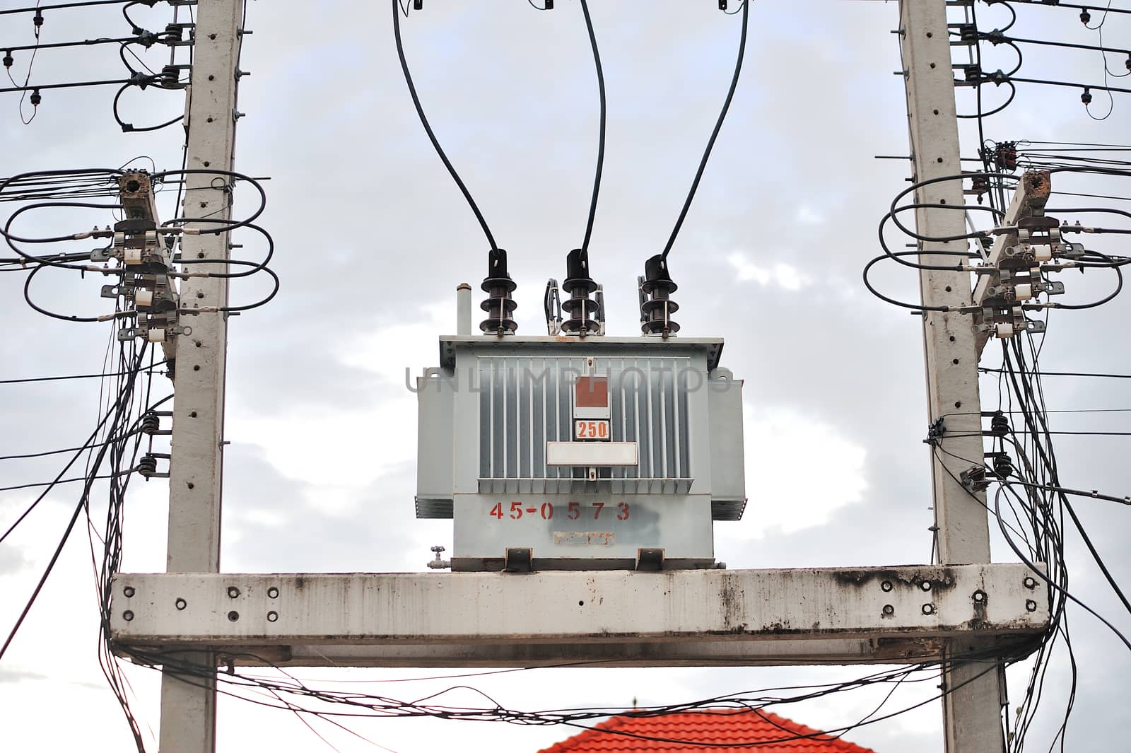 transformer on high power station. High voltage by sommai