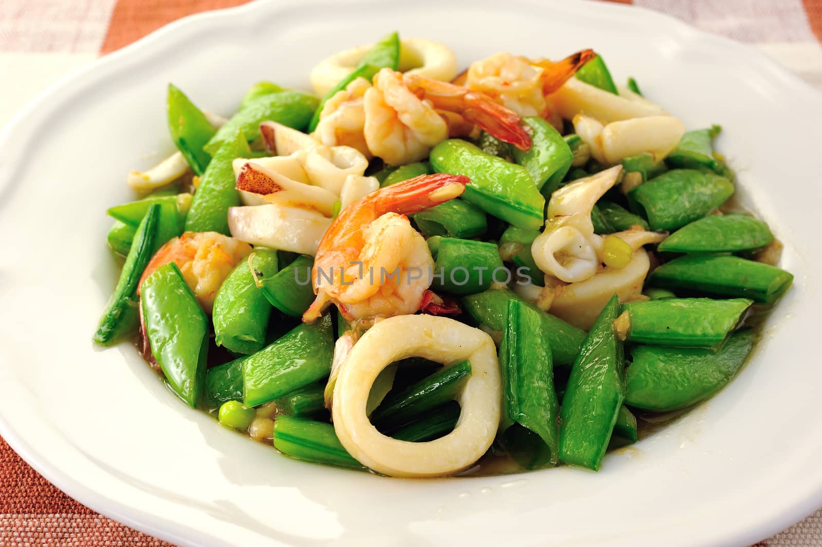 Seafoods - Shrimps,  Squids with green peas