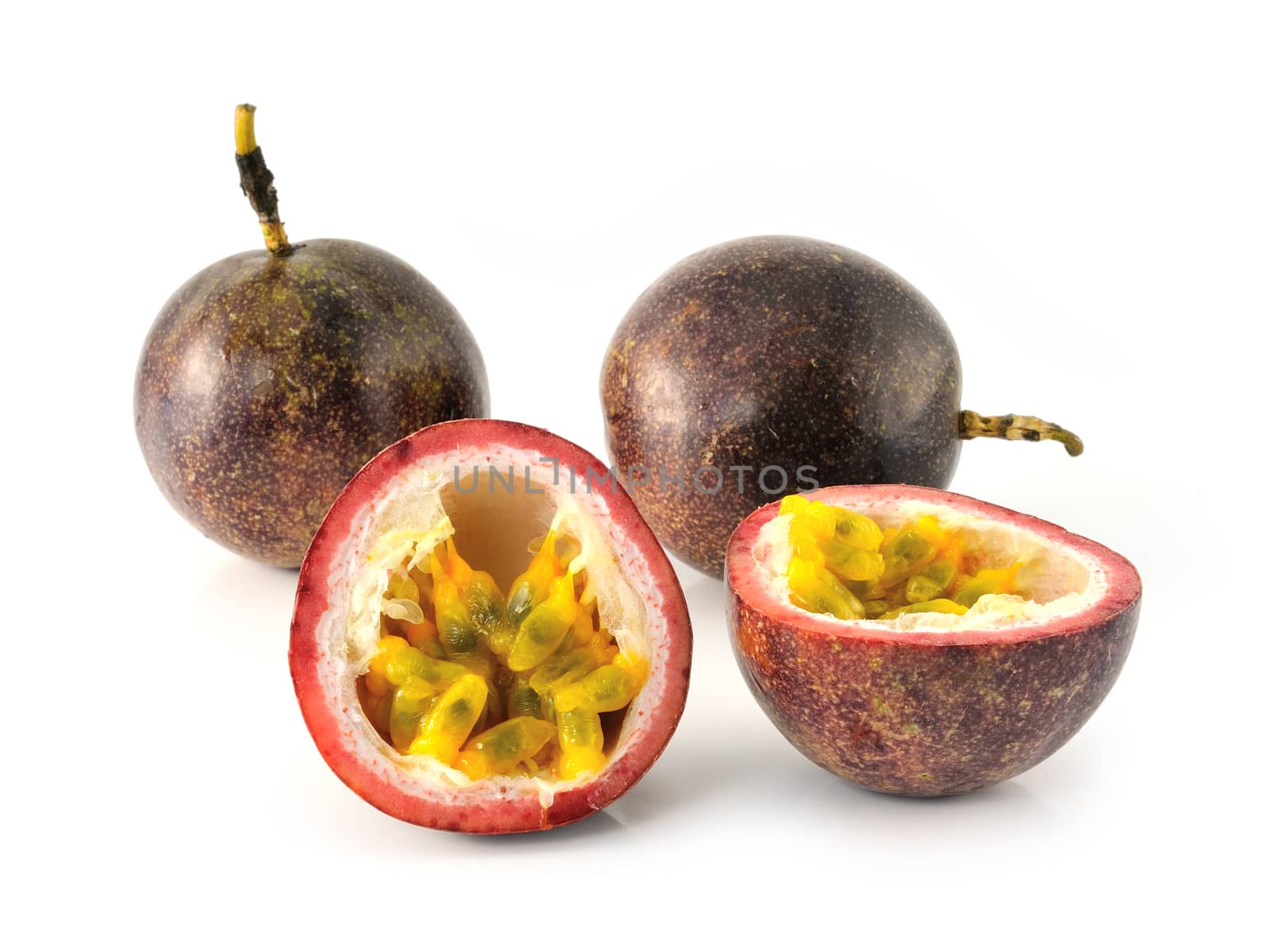 Passion fruit on white background