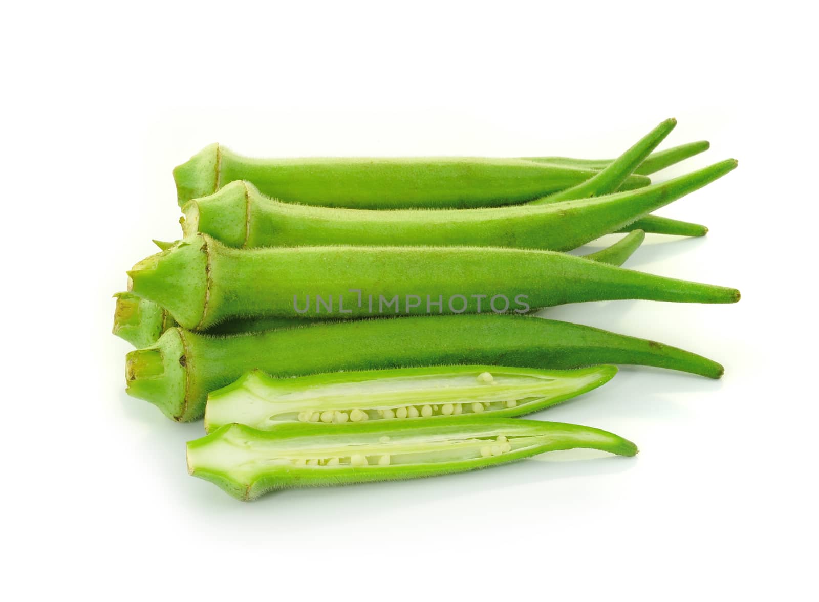 Okras on white background