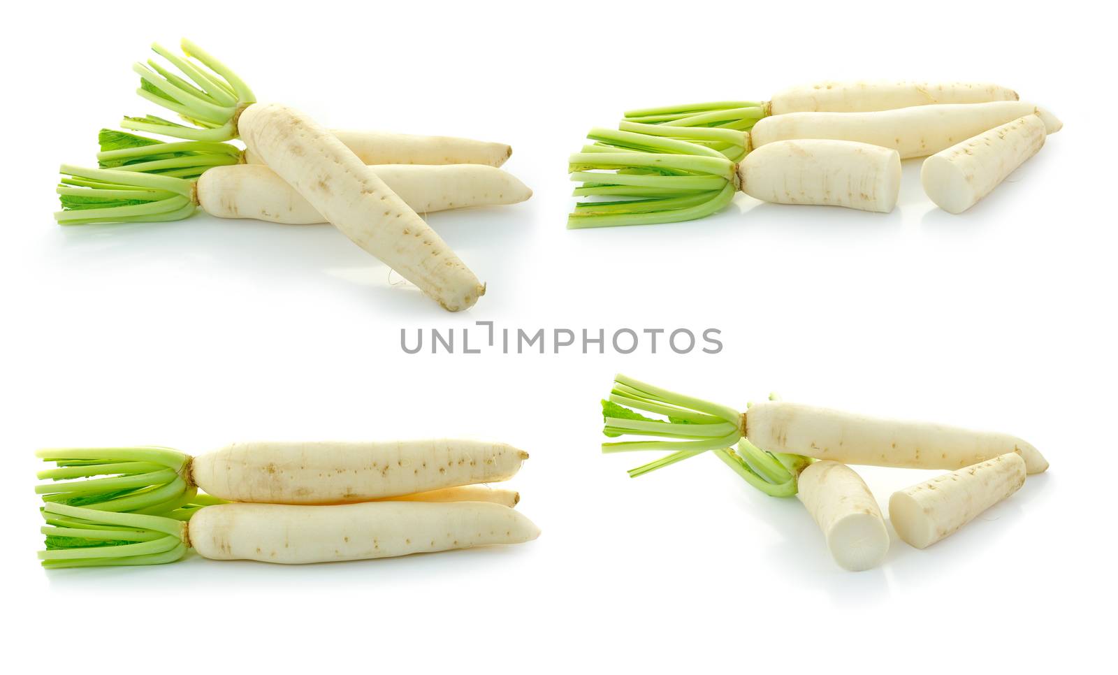 Daikon radishes isolated on white background