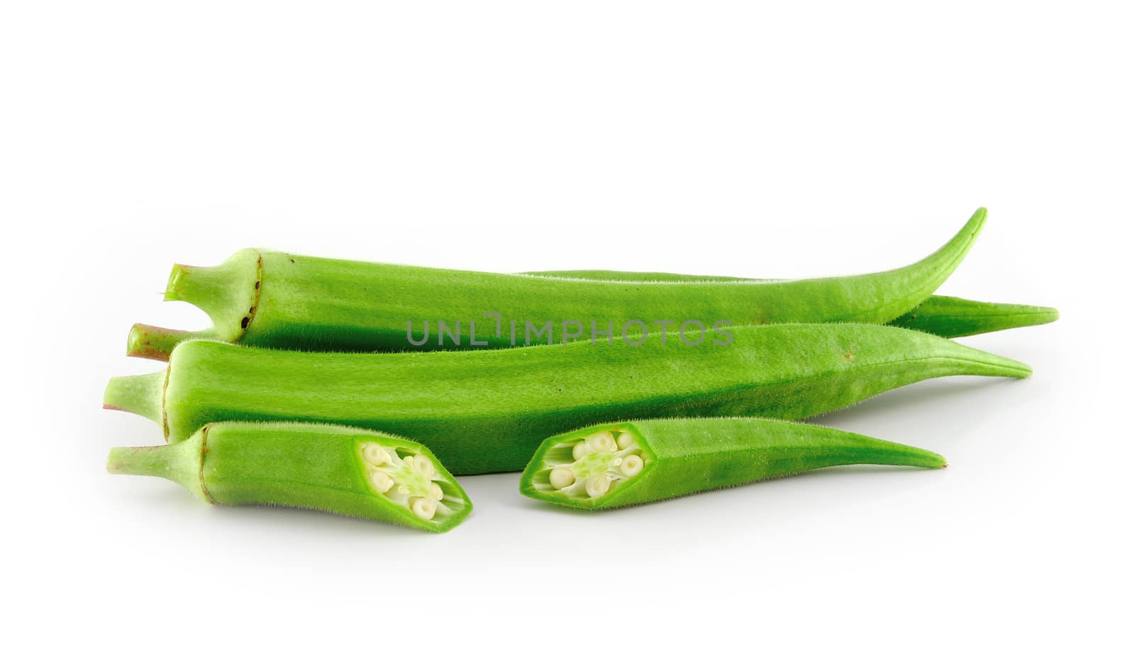 Okras on white background