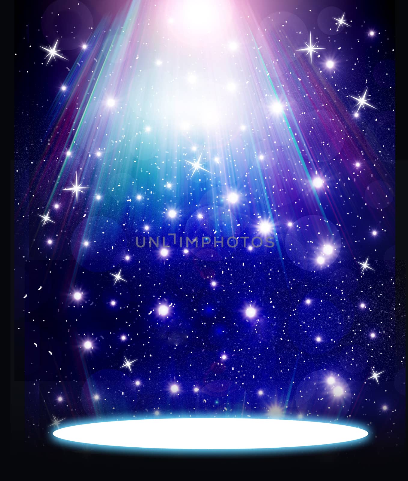 stars are falling on the background of blue luminous rays.