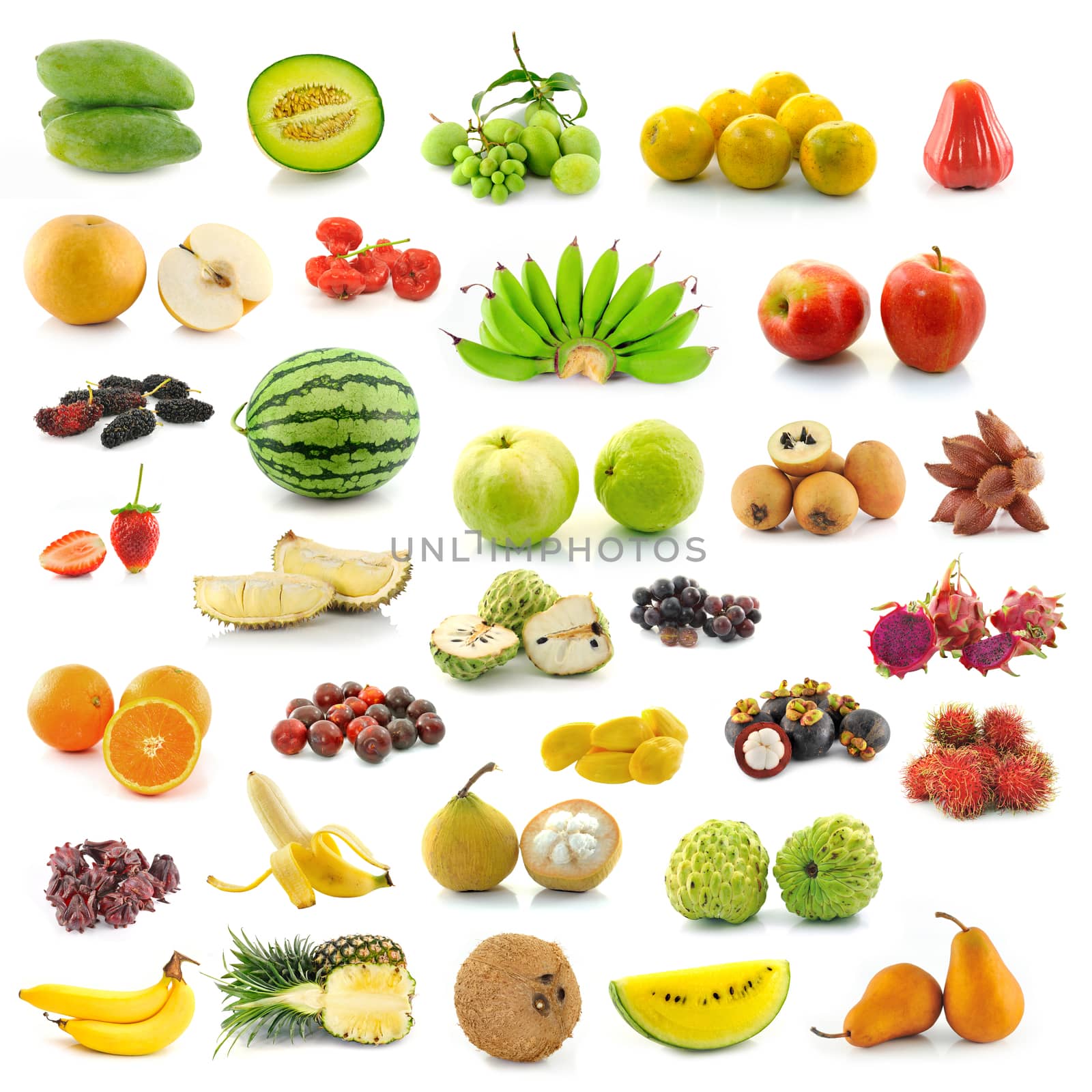 collection of fruit on white background by sommai