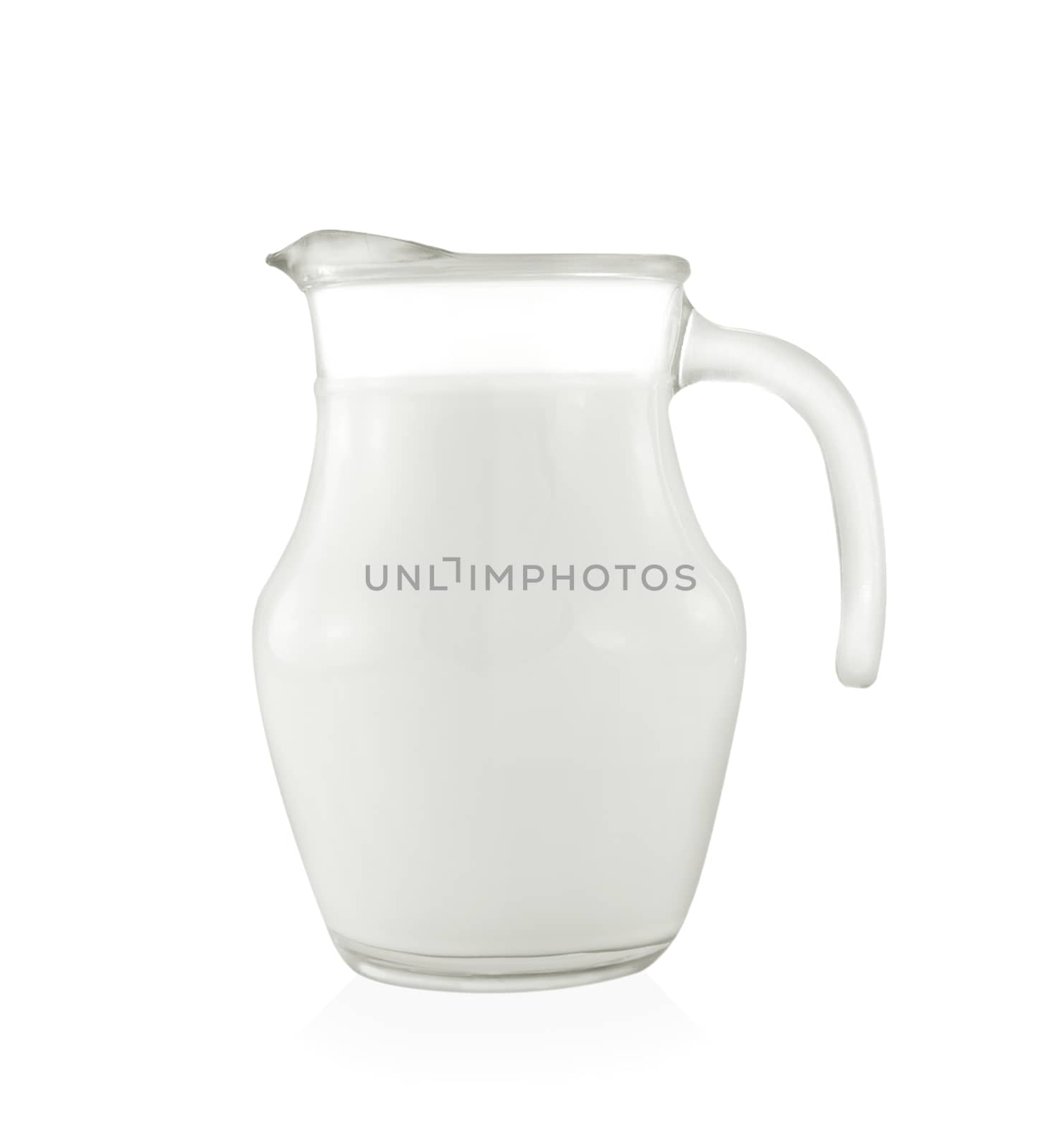 Glass jug of fresh milk on white background by sommai