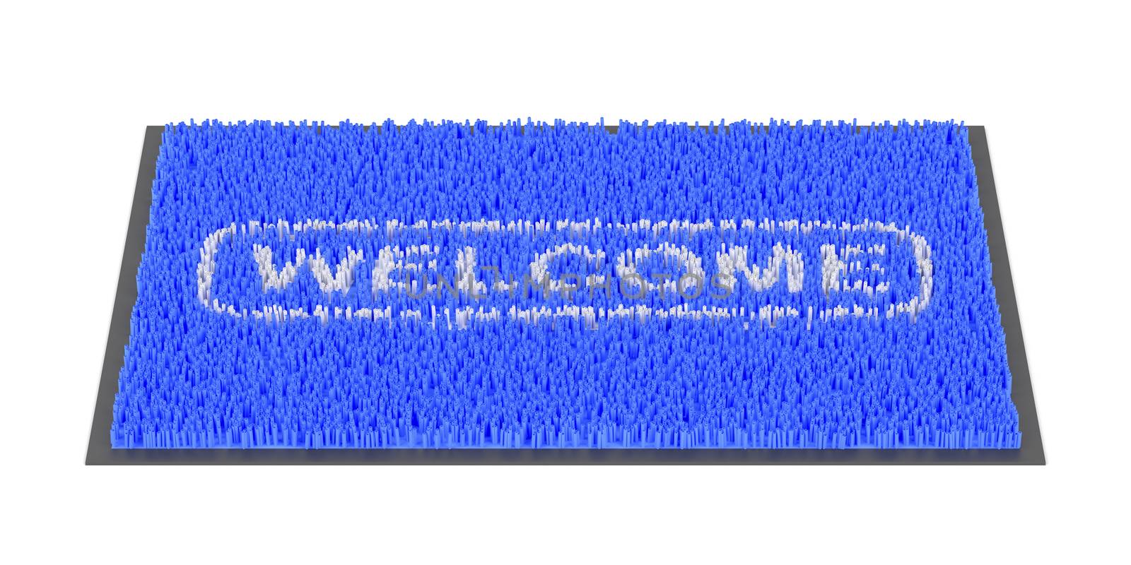 Blue welcome doormat on white background