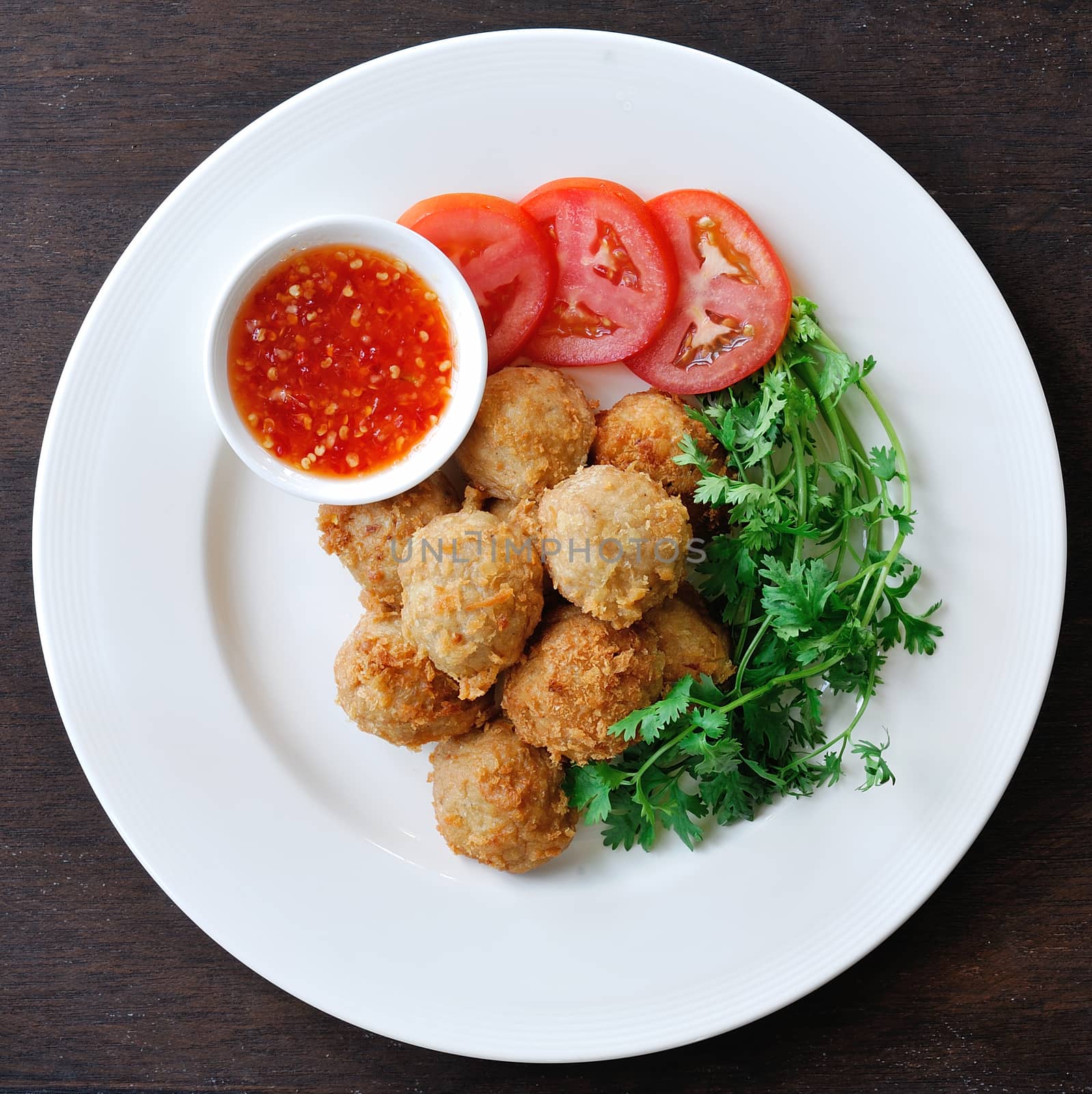 Meat ball on white plate