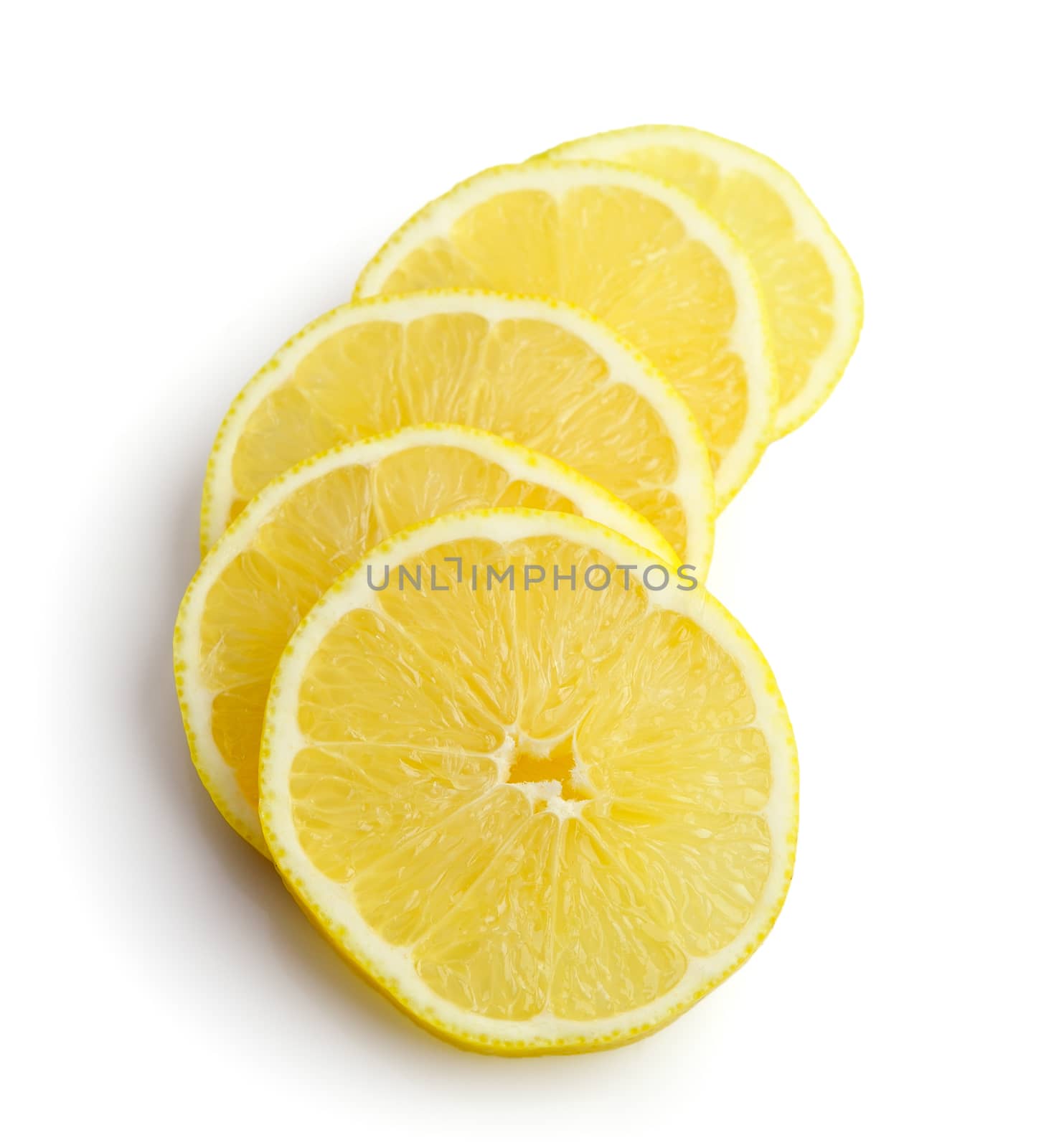 slices of lemon on white background by sommai