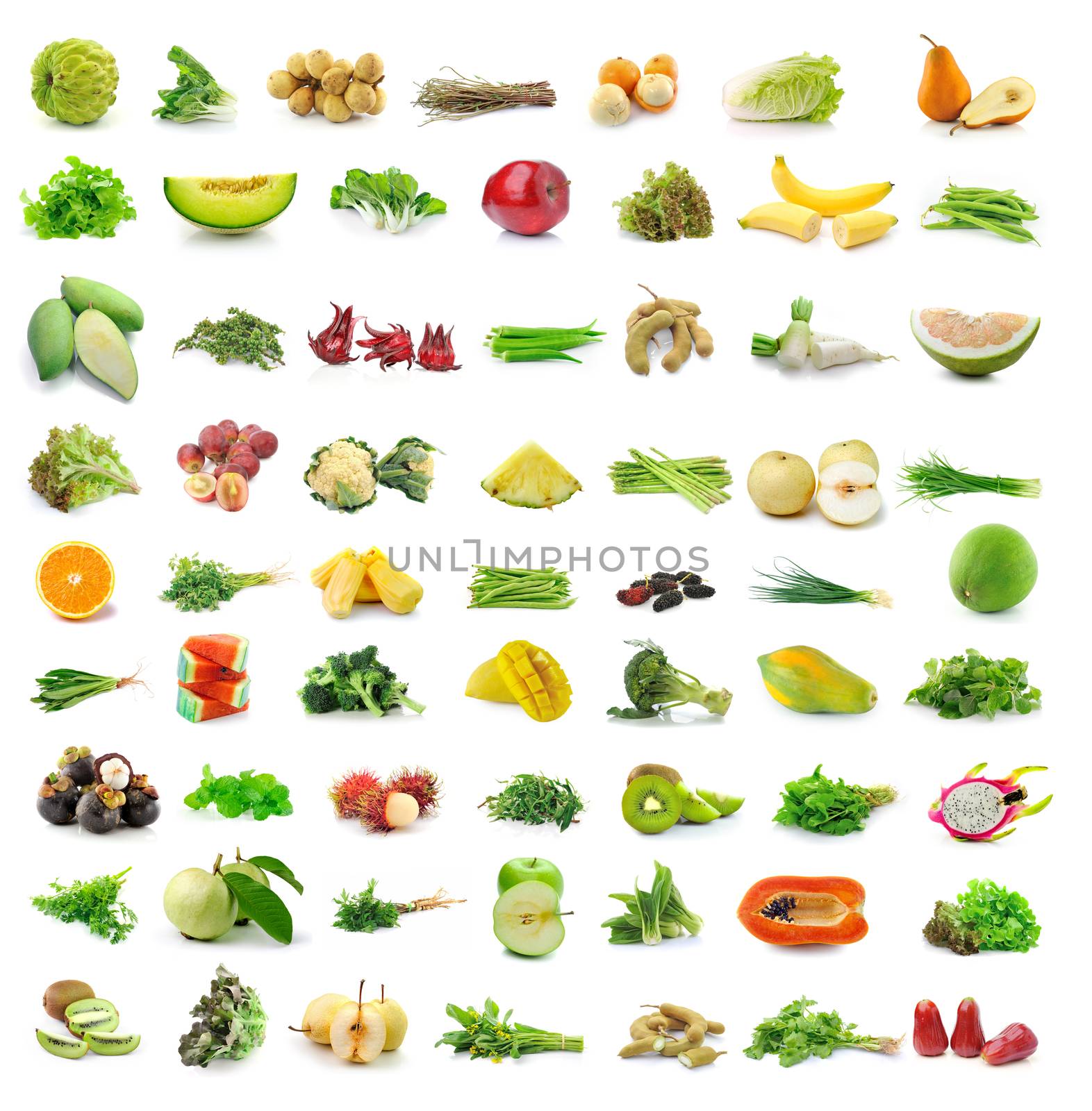 fruit and vegetable isolated on white background by sommai