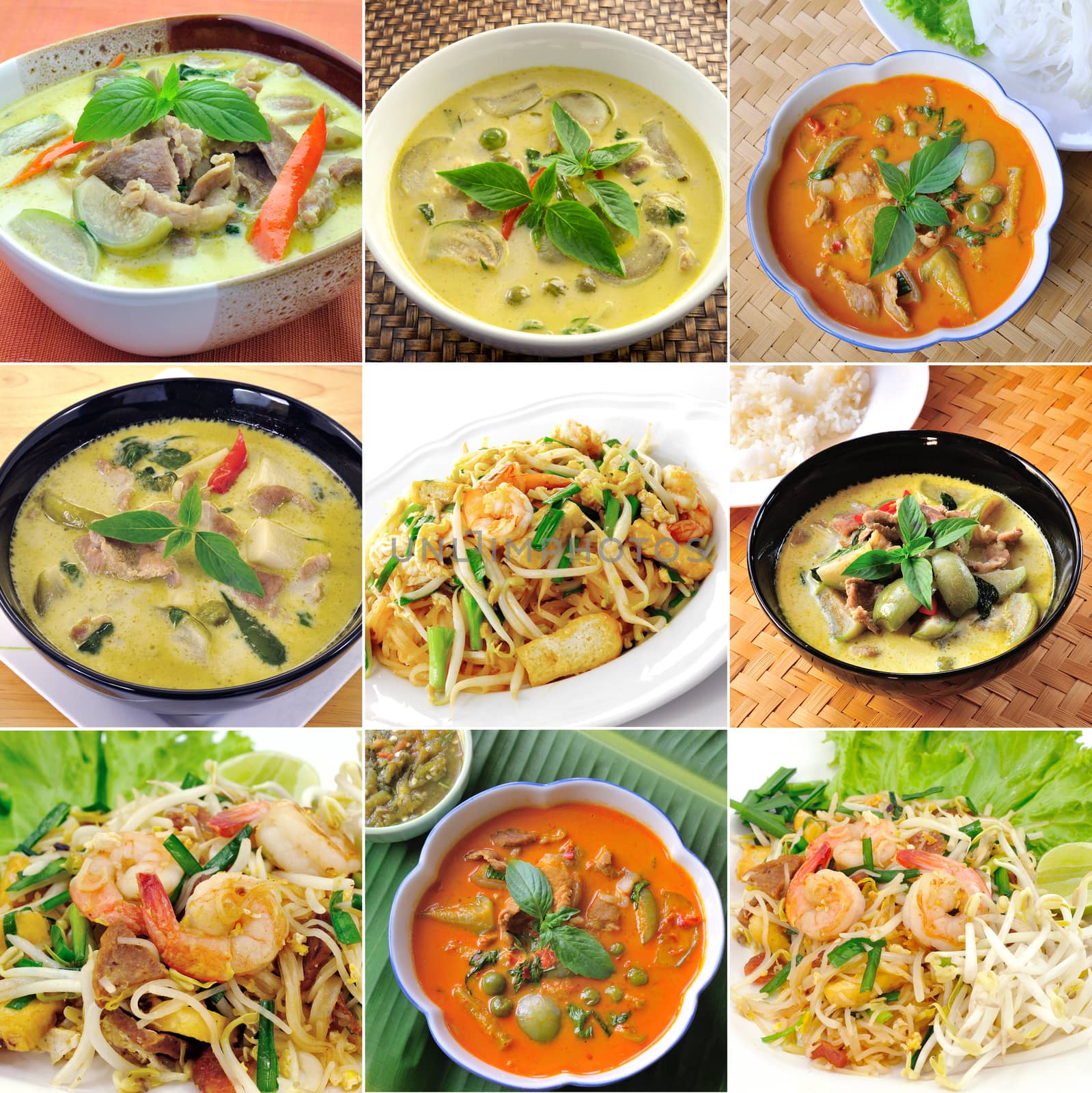 thaifood, green curry , padthai  by sommai