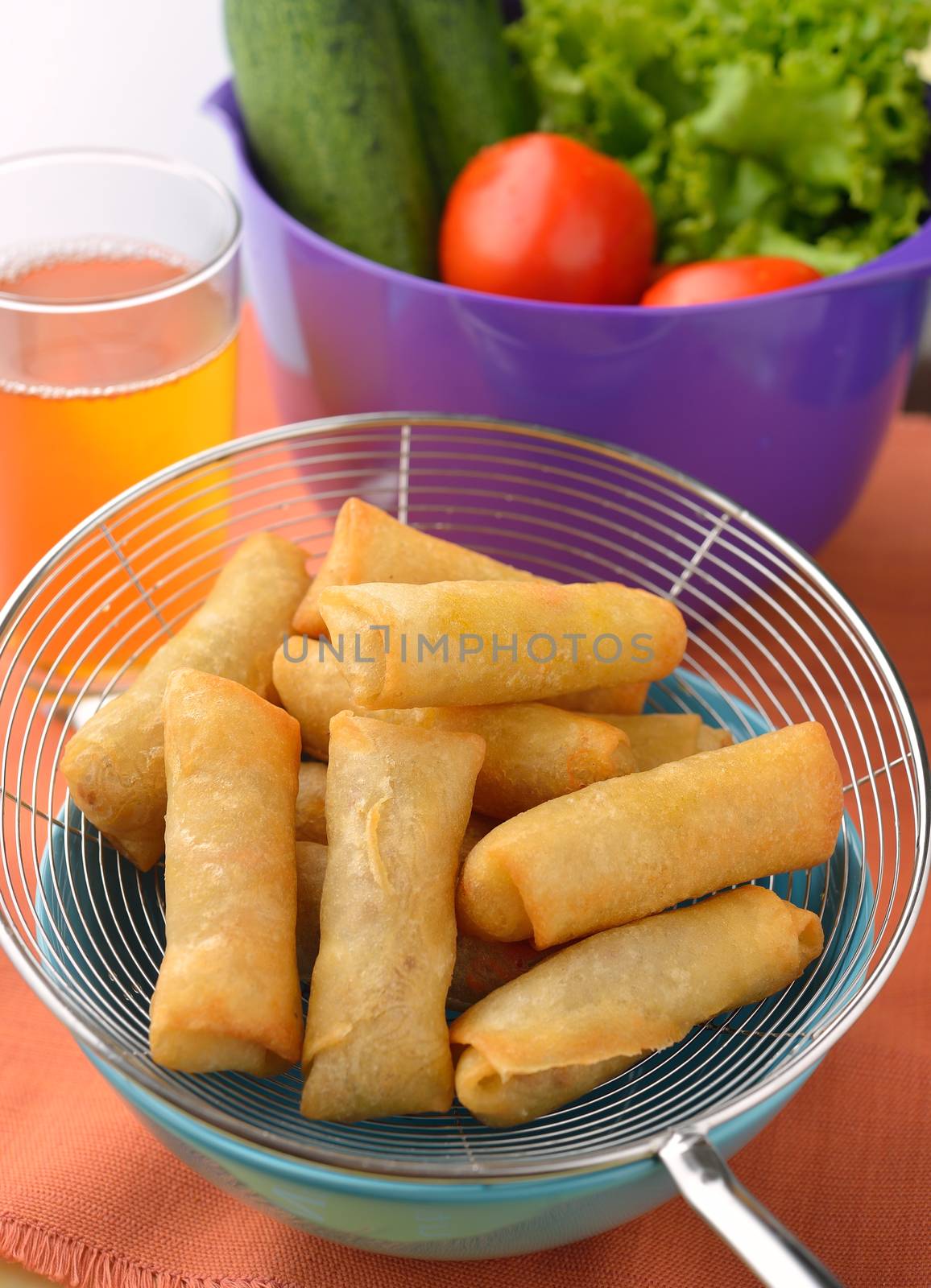 Fried Chinese Traditional Spring rolls food by sommai