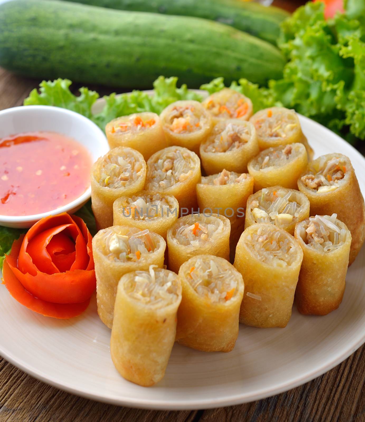 Fried Chinese Traditional Spring rolls food by sommai