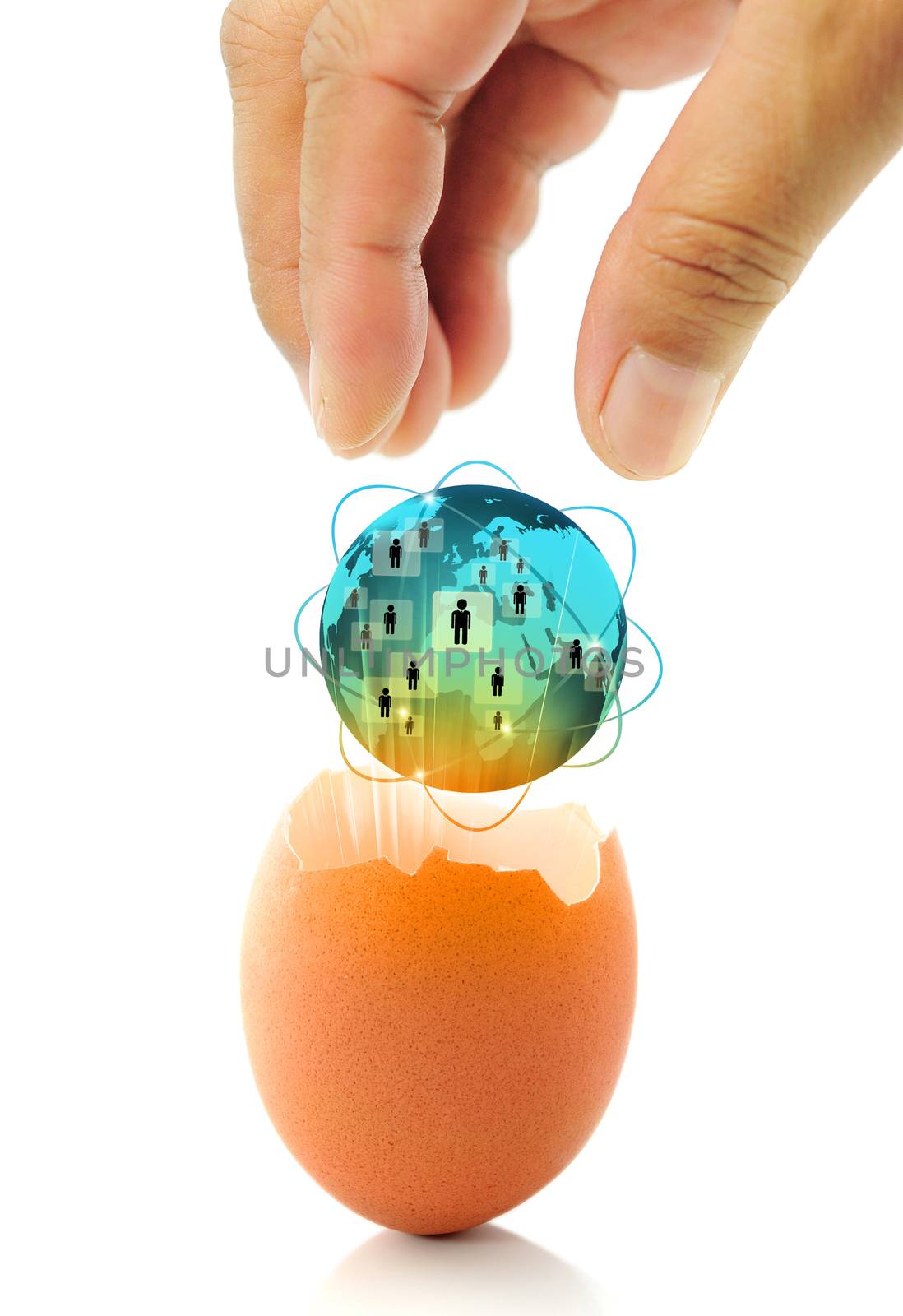 New world business concept with a glowing global egg by sommai