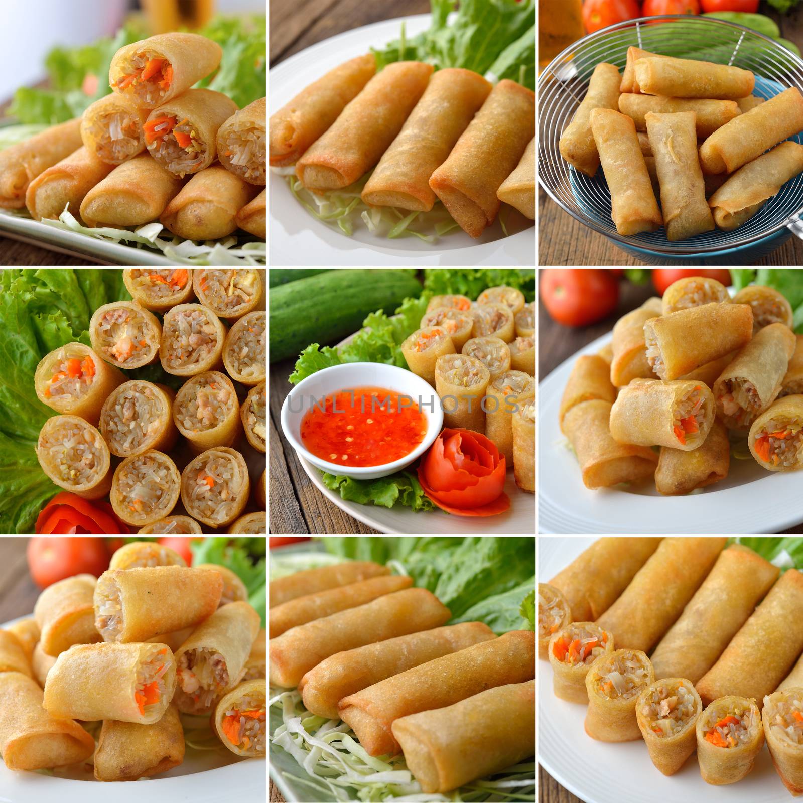 Fried Chinese Traditional Spring rolls food by sommai