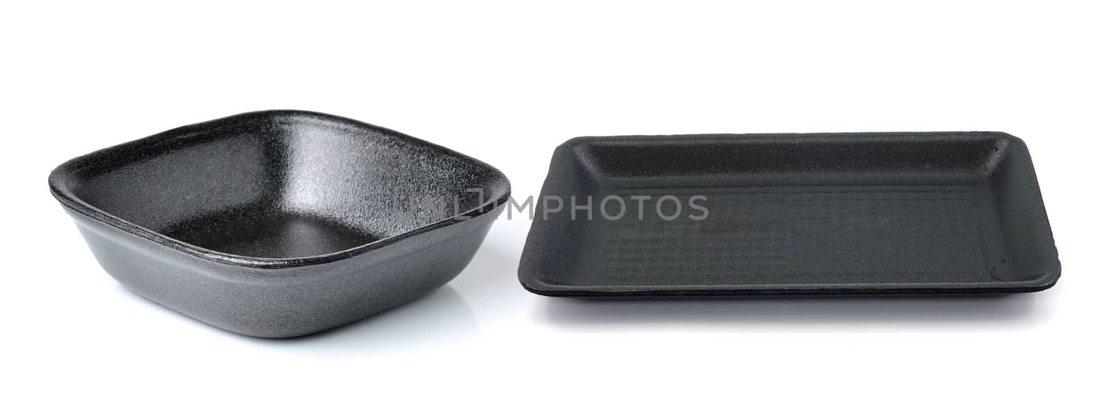 Black empty food tray. Isolated on white background by sommai