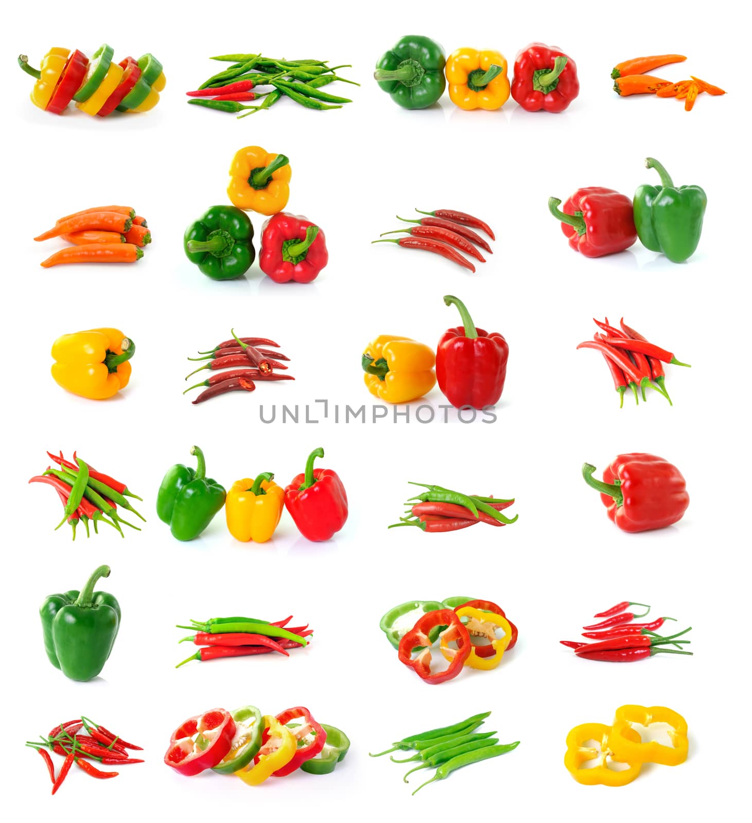 chili, pepper collection isolated on white background by sommai