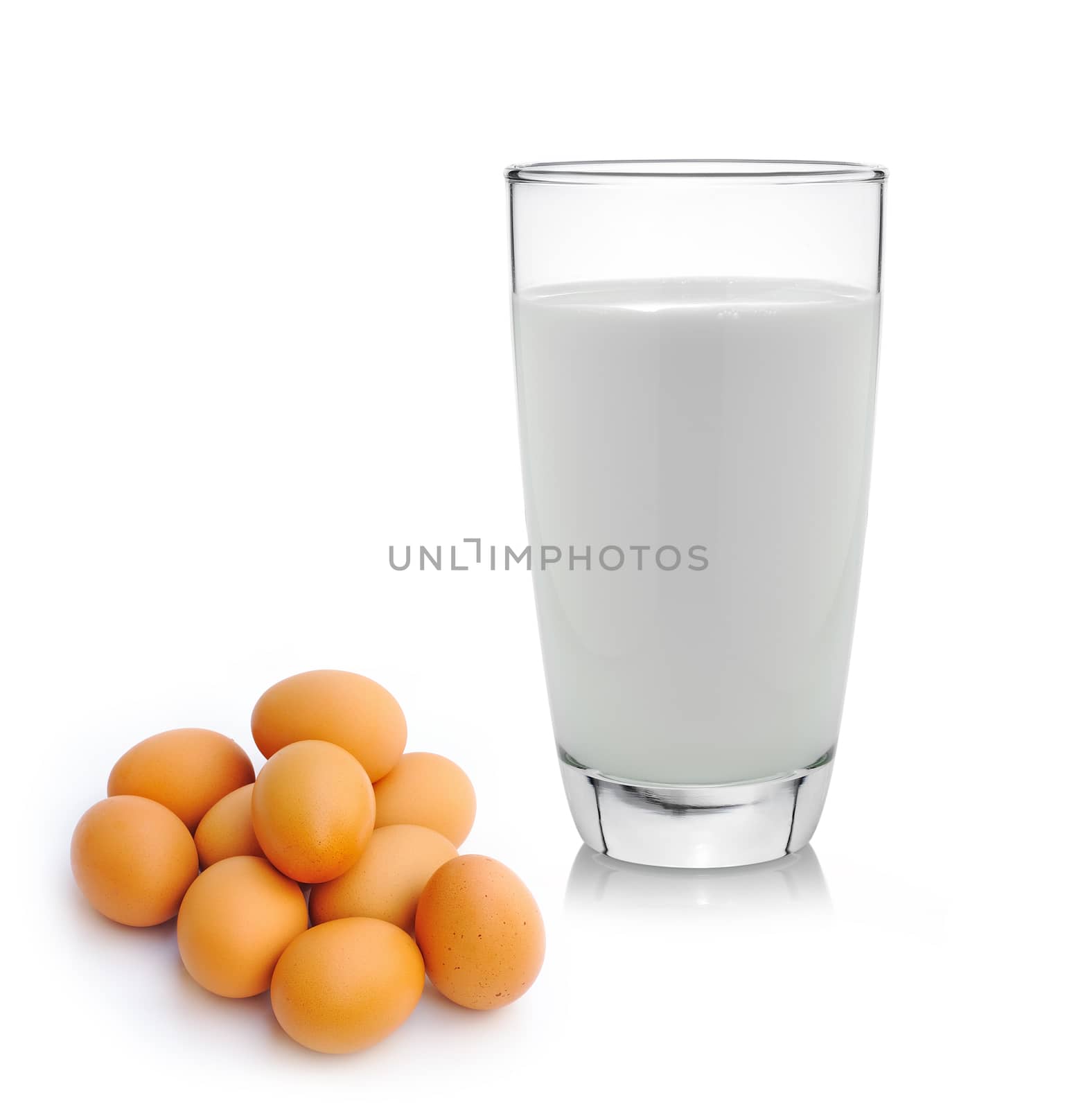 egg and milk isolated on white background