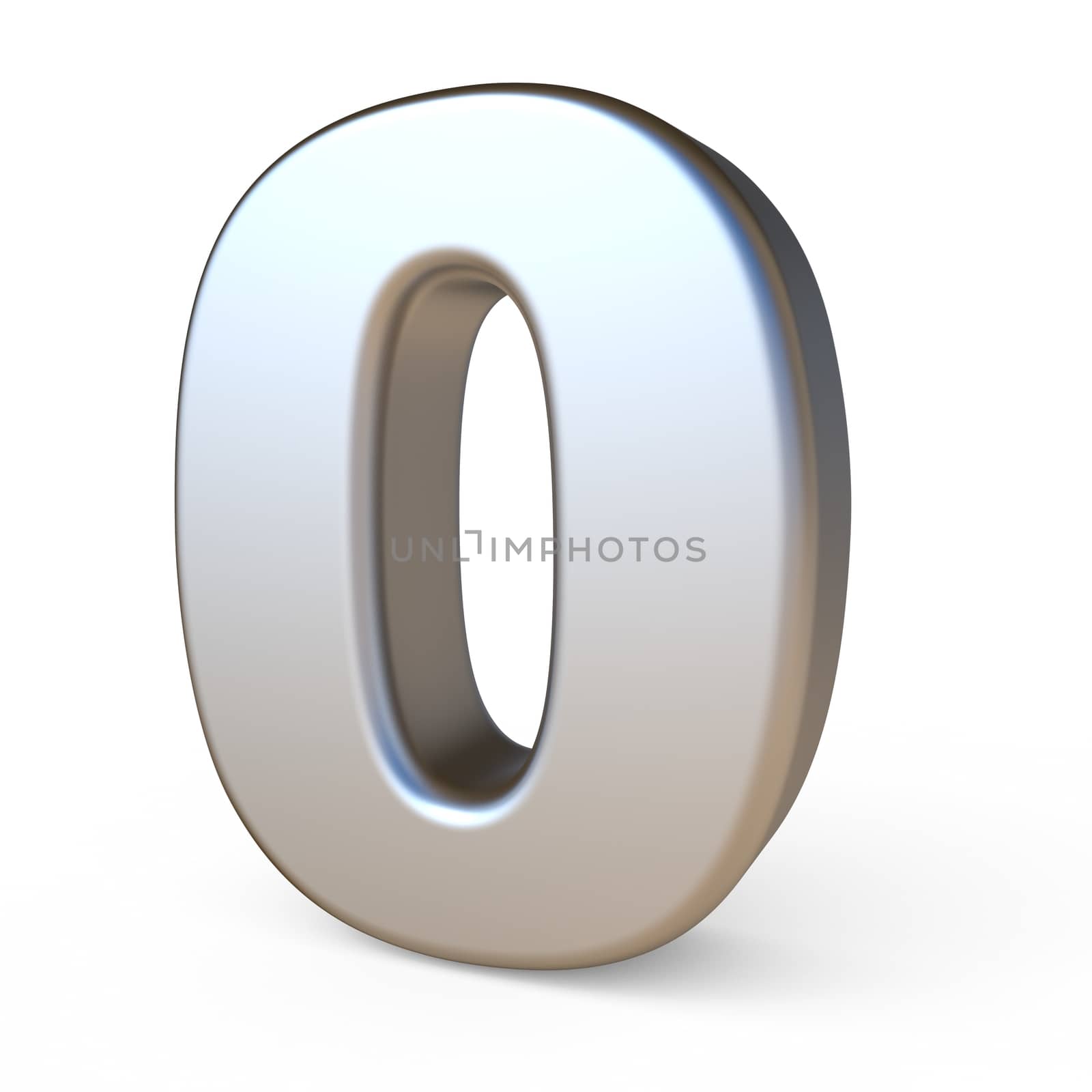 Metal font NUMBER ZERO 0 3D render illustration isolated on white background